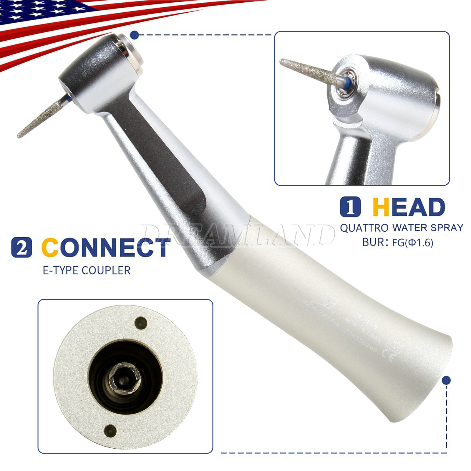 NSK Style Dental Slow/Low Speed Push Contra Angle Handpiece Fit FG 1.6mm Burs