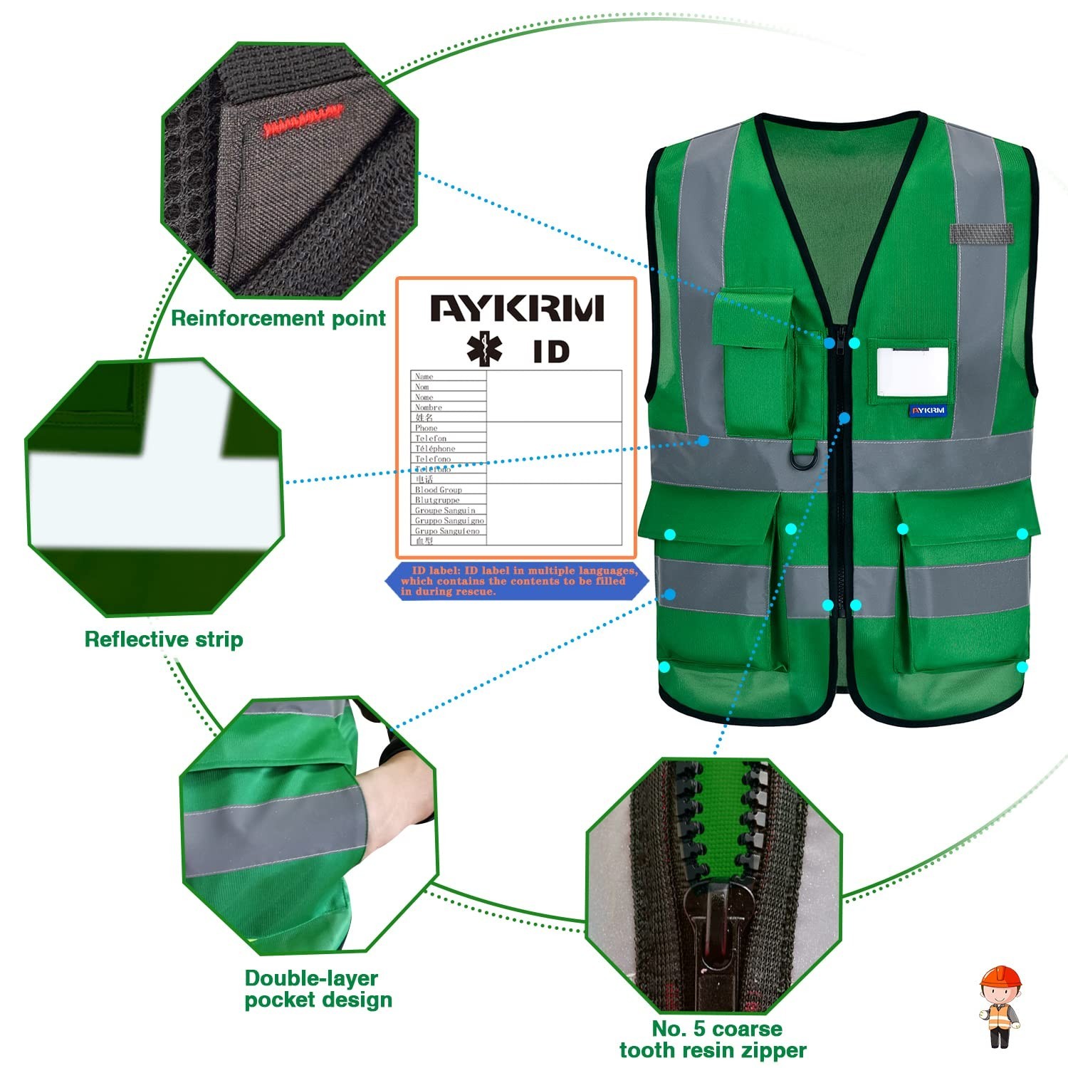 A-SAFETY XSmall Green hi vis vest xs X-Small