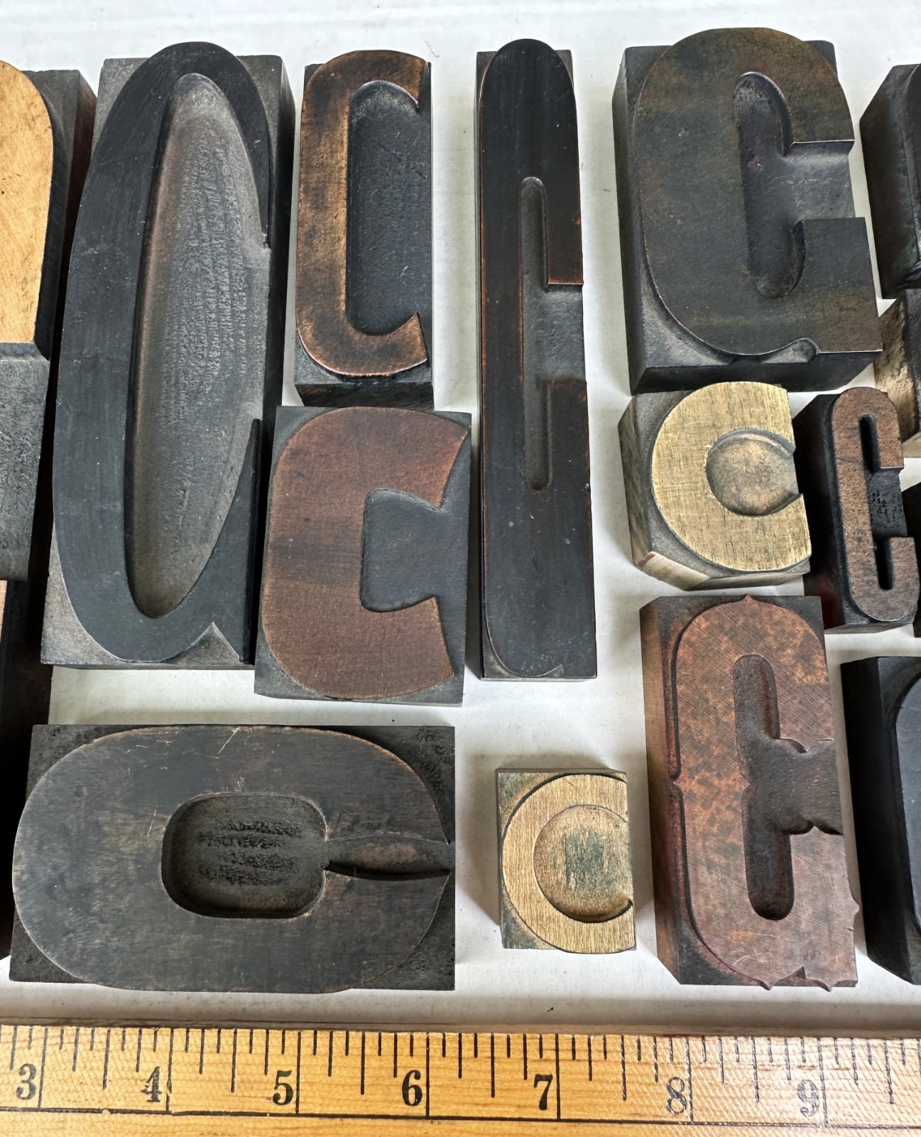 Vintage Letter C Letterpress Type Set Wood Print Blocks Lot of 15 Largest 8″