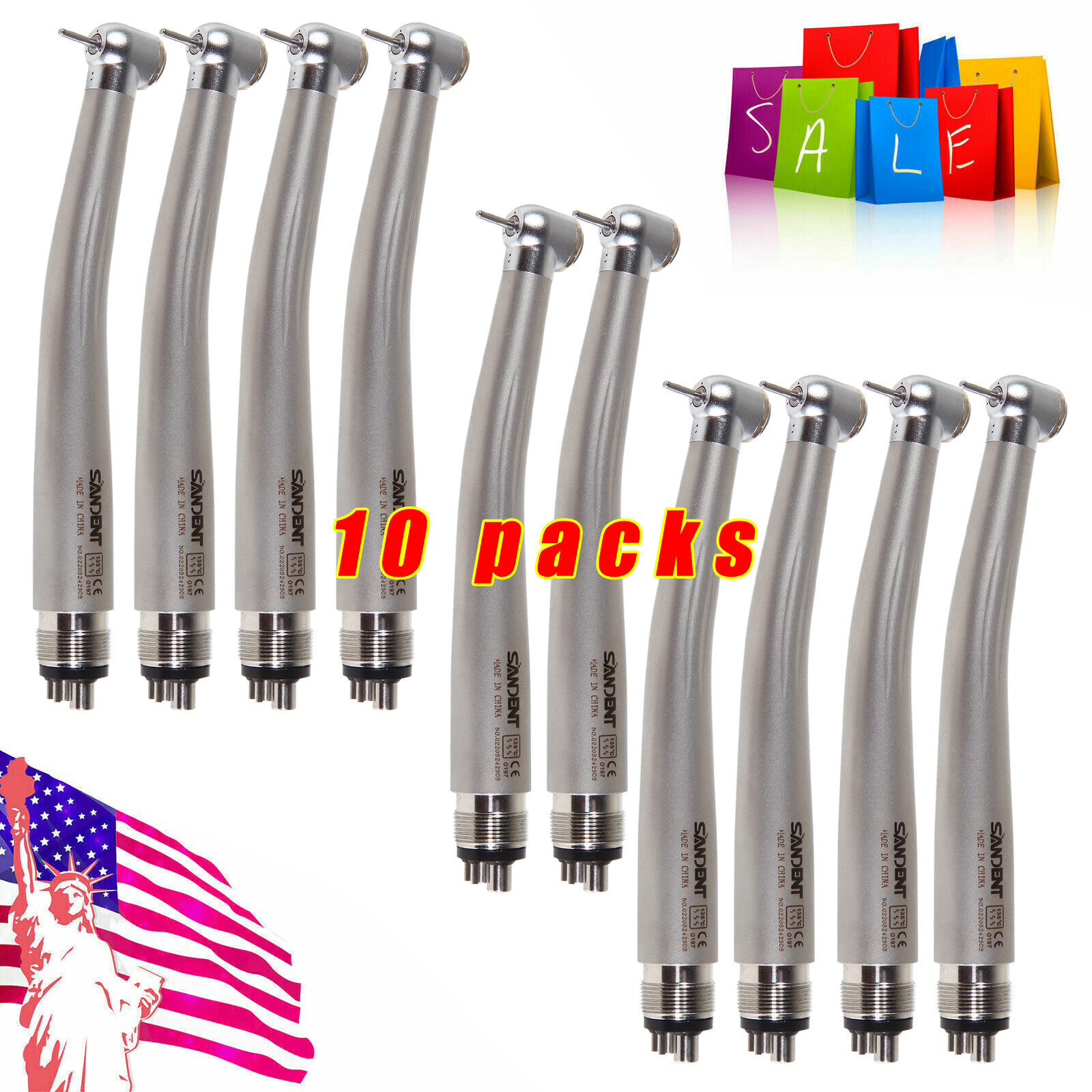 10* SANDENT Dental High Speed Handpiece push button spray 4Hole Midwest fit NSK