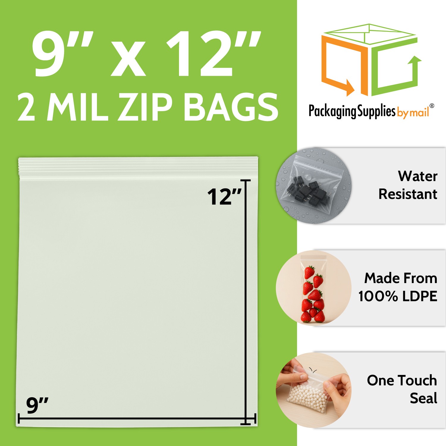 1000 Pcs 9″ x 12″ 2 Mil Zipper Plastic Reclosable Bags with Hang Hole