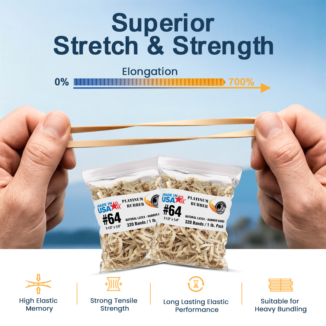Bulk 3 Pounds – Platinum Rubber Bands USA Postal Size #64 (3-1/2 x 1/4″) 960pcs