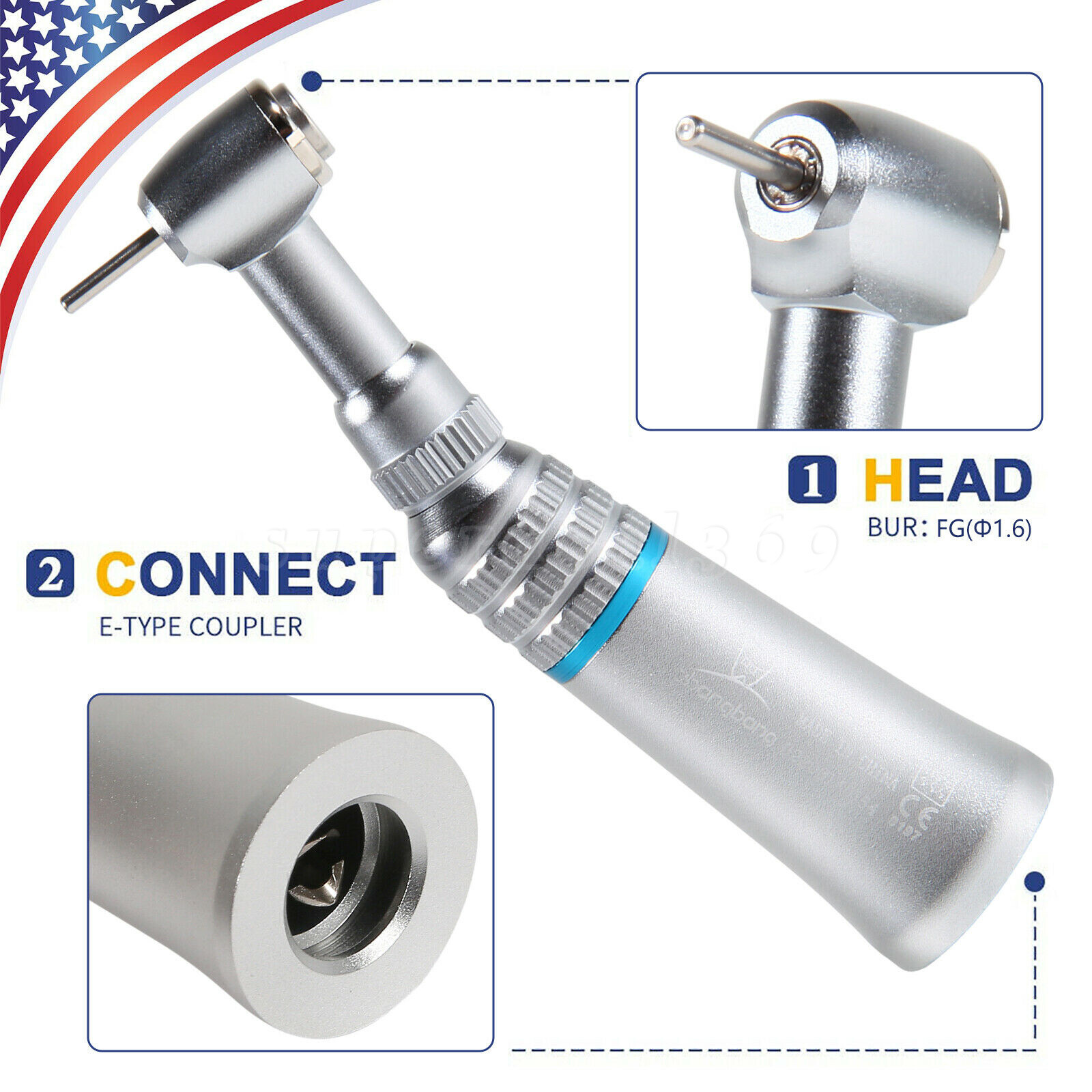 NSK Style Dental Low Speed Handpiece Push Button Contra Angle Fit FG1.6MM Burs