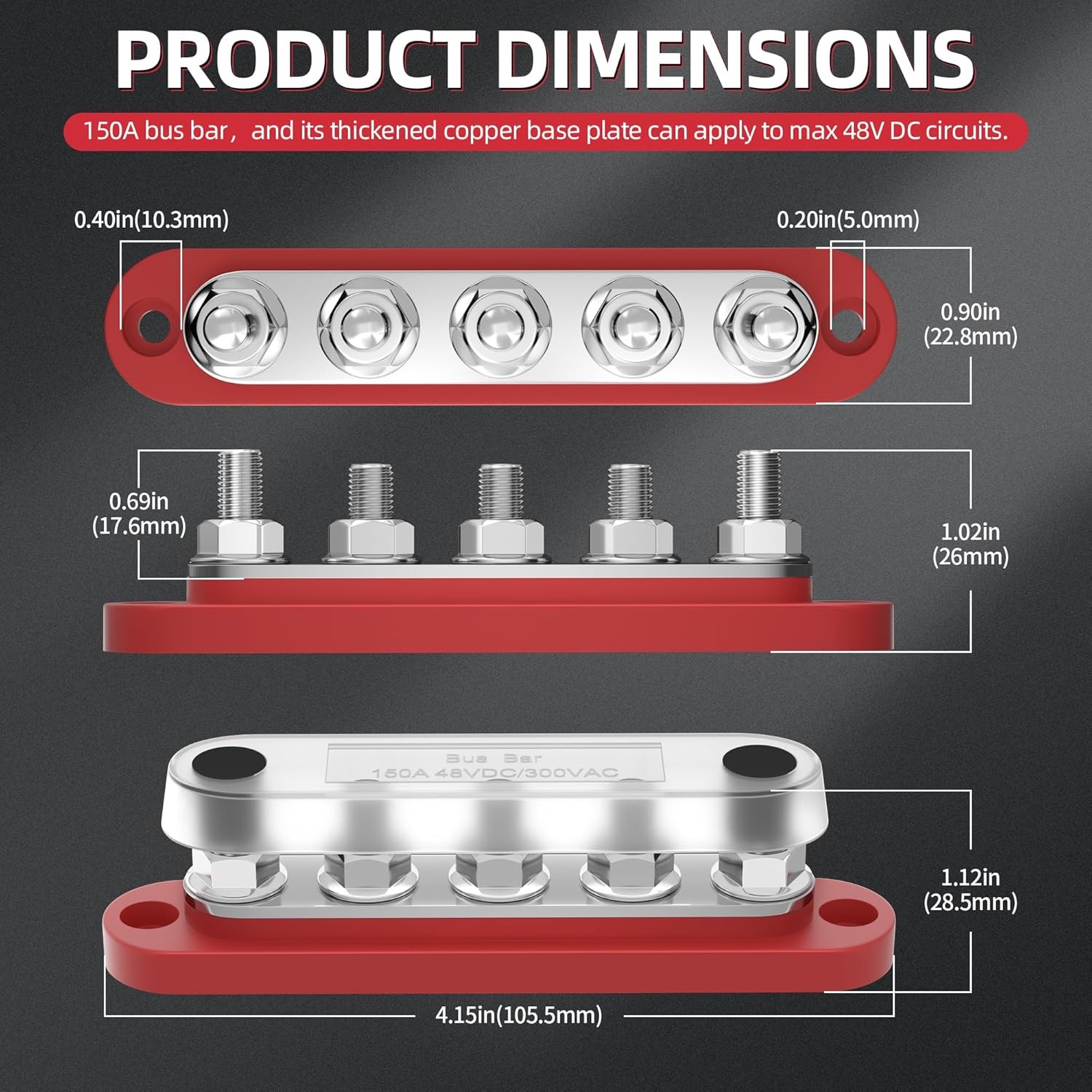 DaierTek Power Distribution Block with Cover Mini 5 x 1/4″ 5M6, red or black