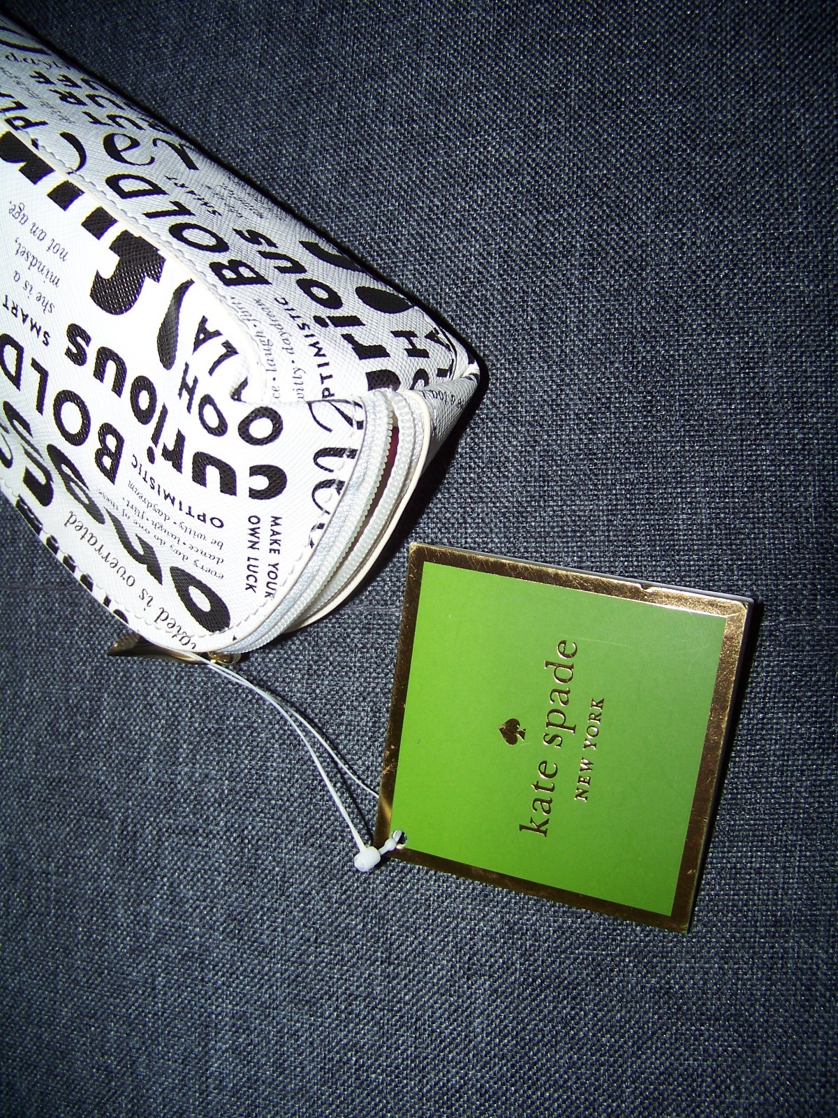 Kate Spade WORD Pencil Pouch Cosmetic Case Travel Bag Faux Leather w Accessories