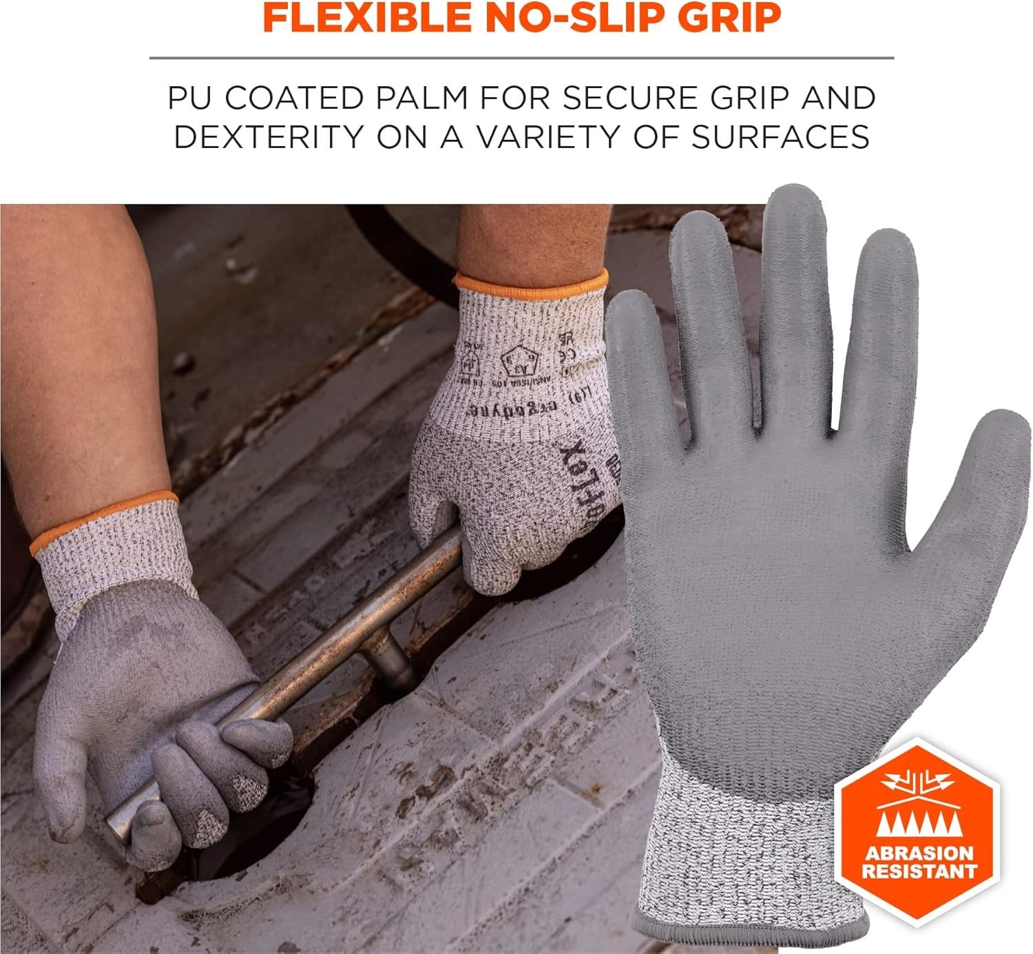 unisex adult Cut-resistant – A3, 13g ANSI A3 PU Coated CR Gloves, Gray, Large
