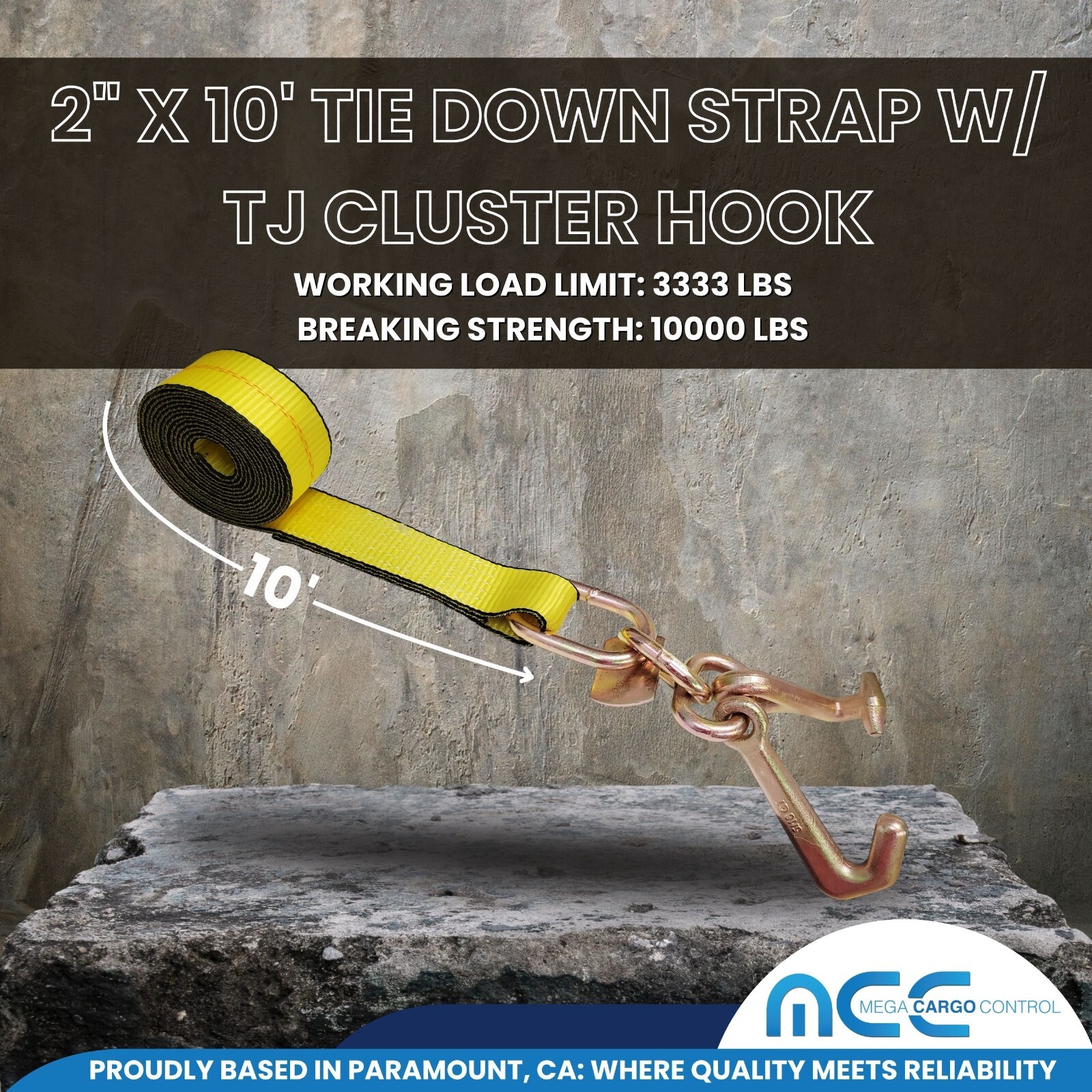 Heavy Duty 2″ x 10′ TJ Cluster Hook Car Strap for Wrecker Tow Truck Auto Hauling