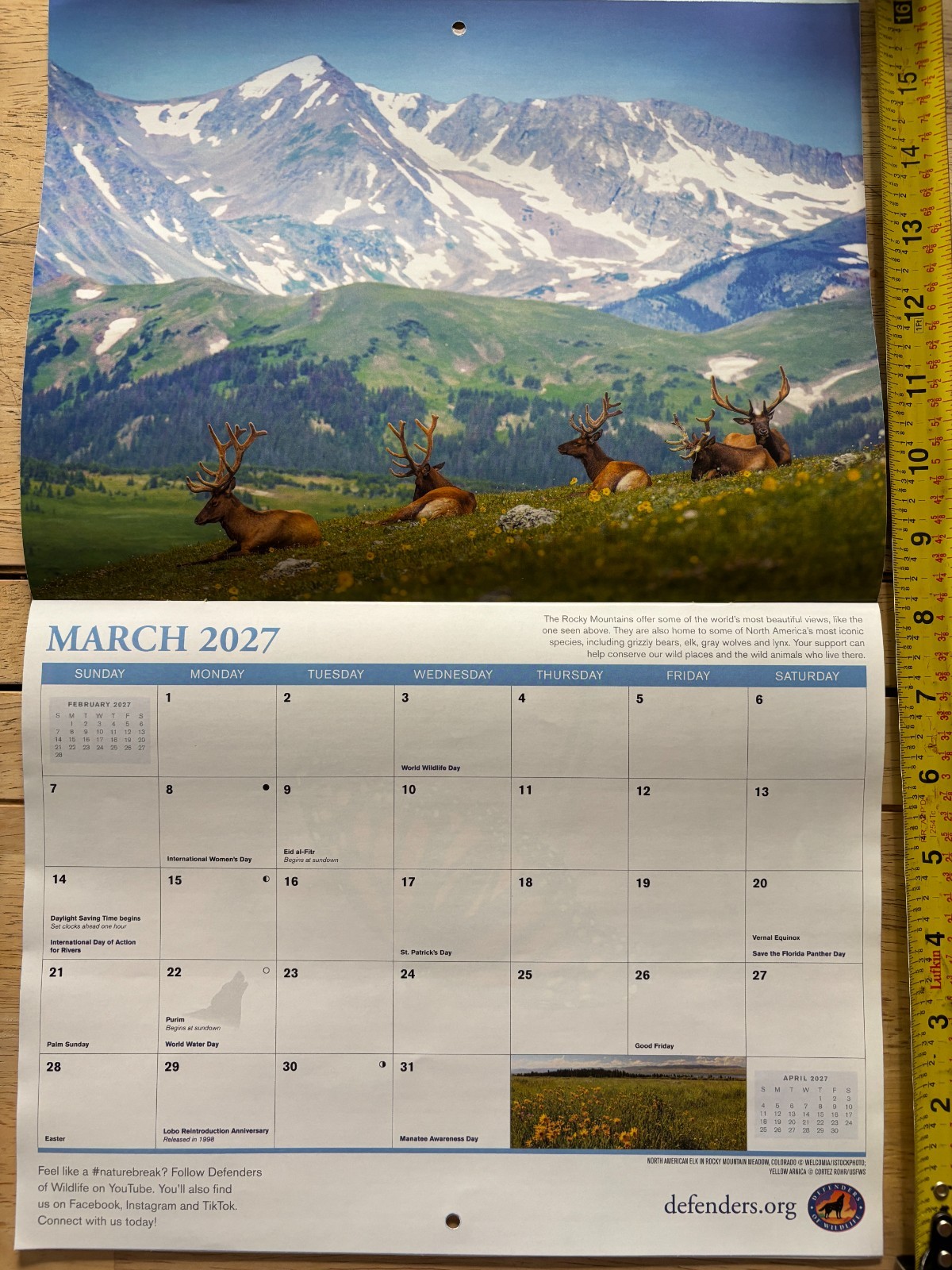 Defenders of Wildlife – 2027 – 18-Month WALL Calendar – Nature Photography!