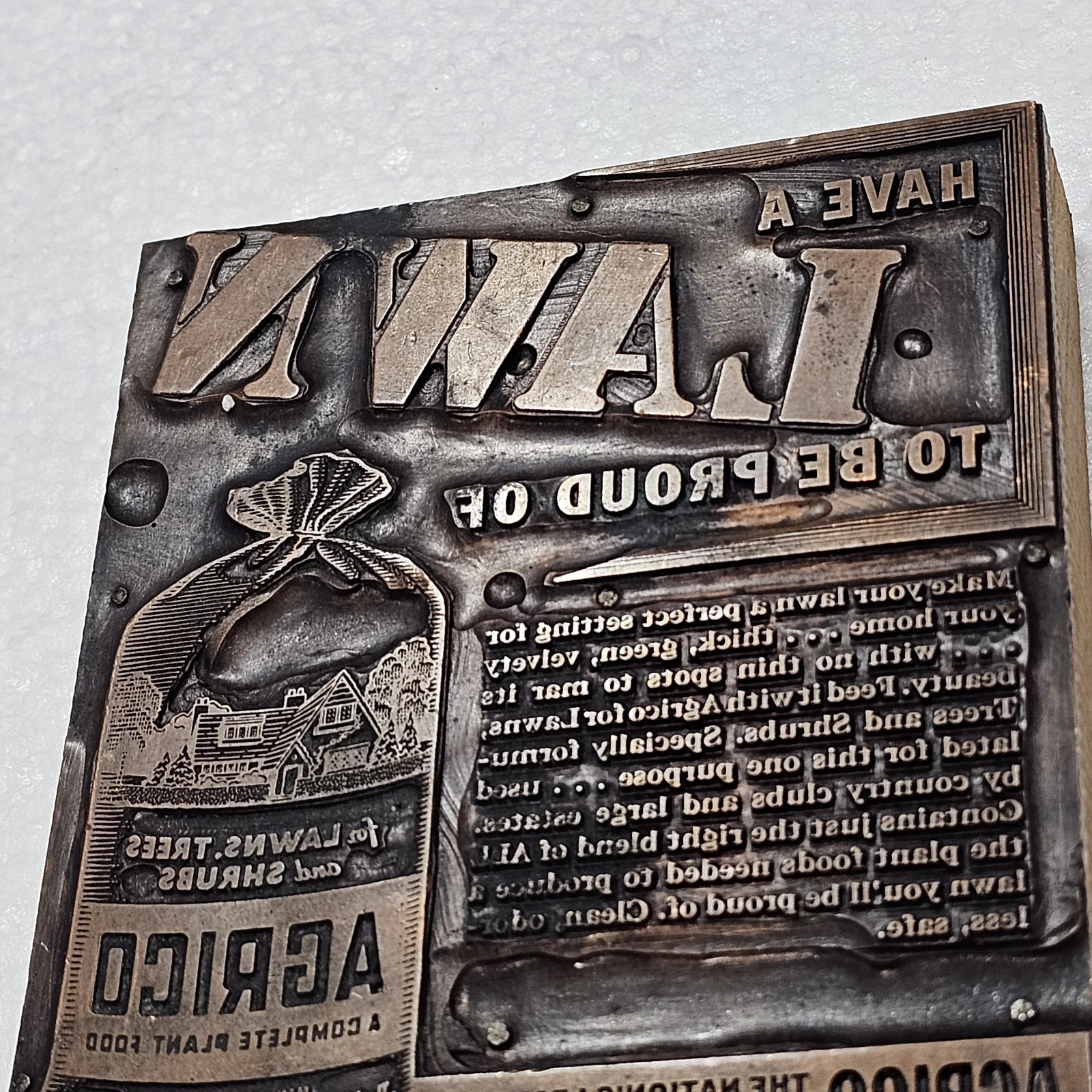 Vintage Letter Press Block Stamp Ink Print Type Advertising Wood Copper LAWN Bag