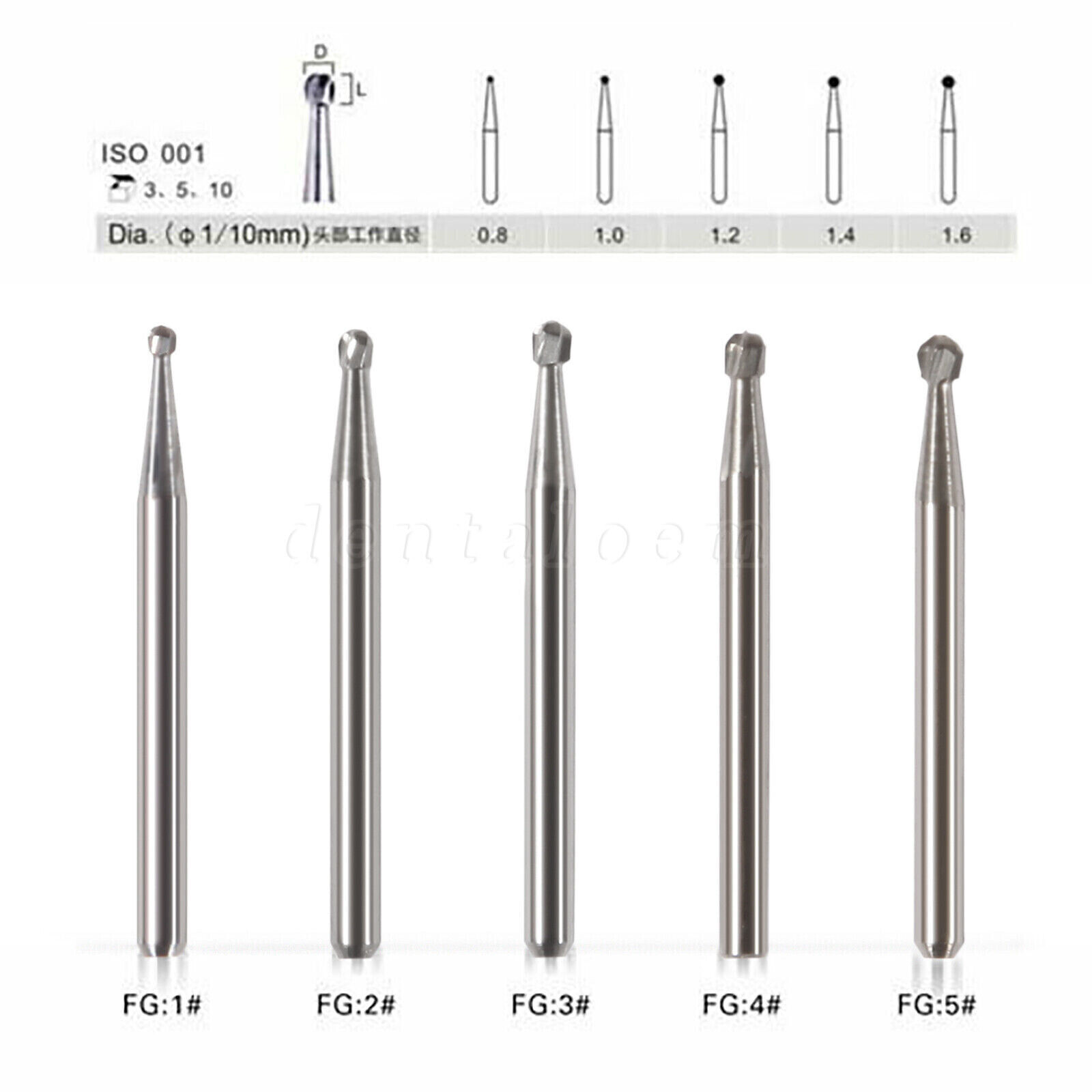 Dental Carbide Bur Drill FG1/2/3/4/5 Tungsten Round High Speed Handpiece