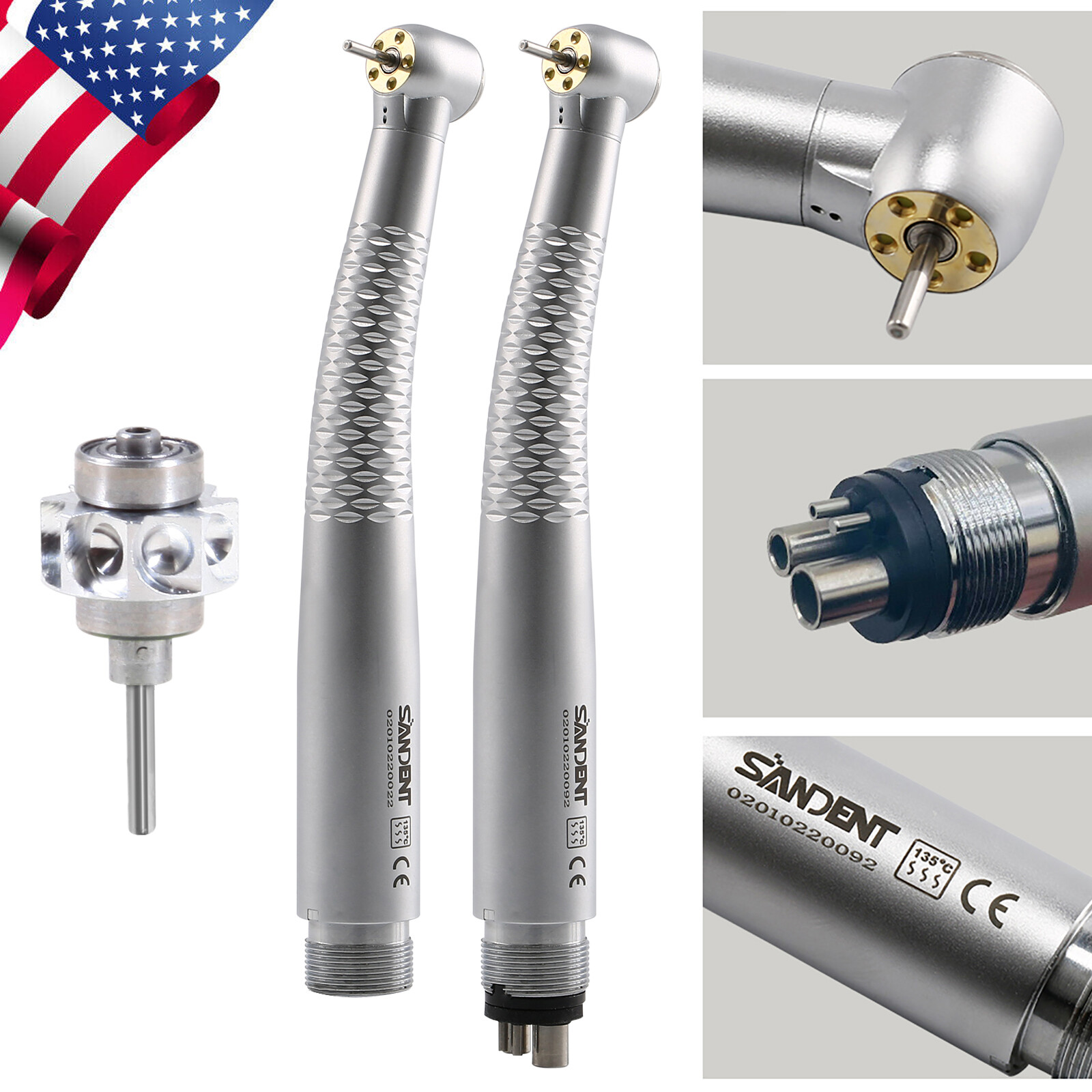 SANDENT Dental 5 LED High Speed Handpiece Single Water Spray 2/4 Hole / Rotor