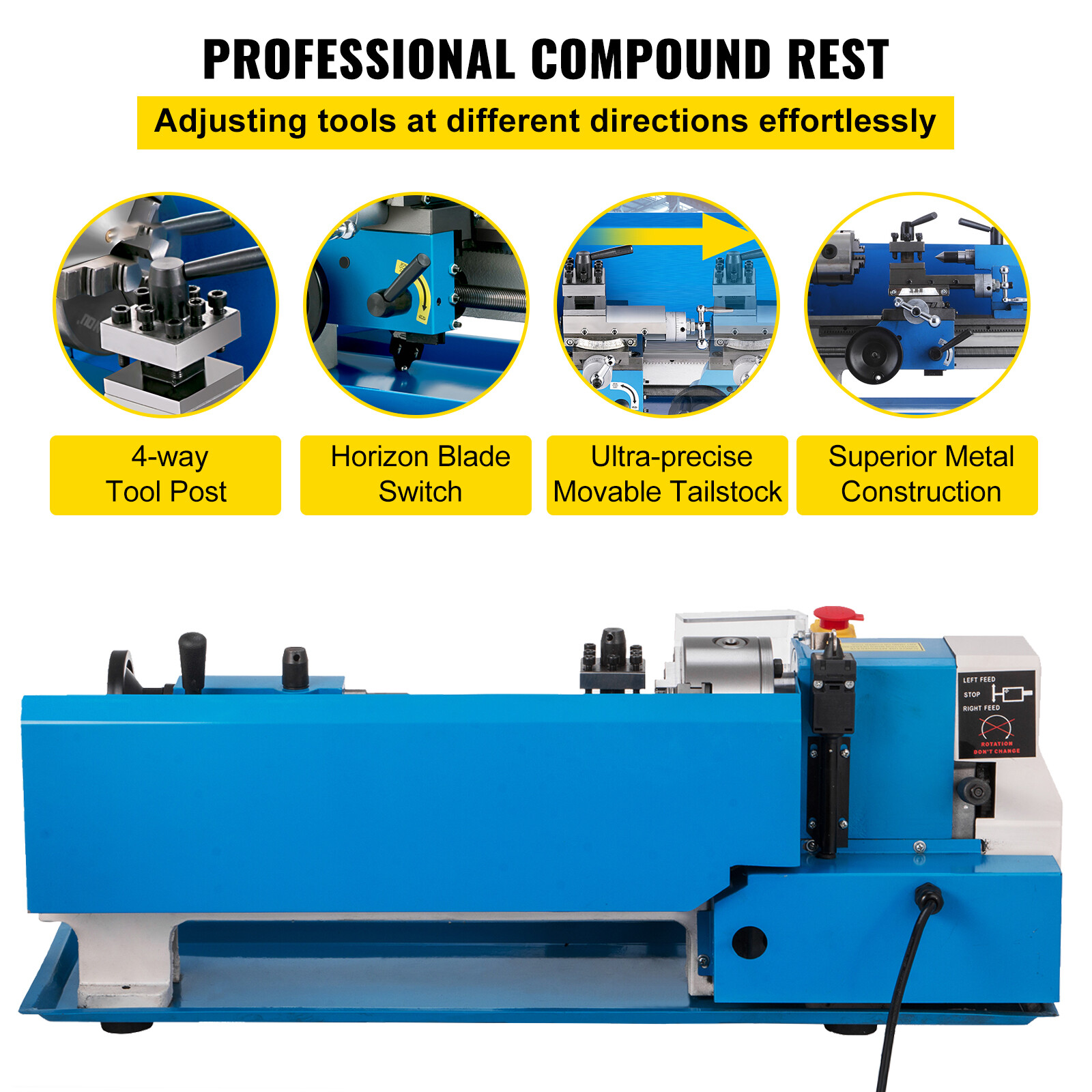 ?VEVOR 550W Mini Metal Lathe Machine Tool 7″x14″ Variable Speed 2250RPM Tool