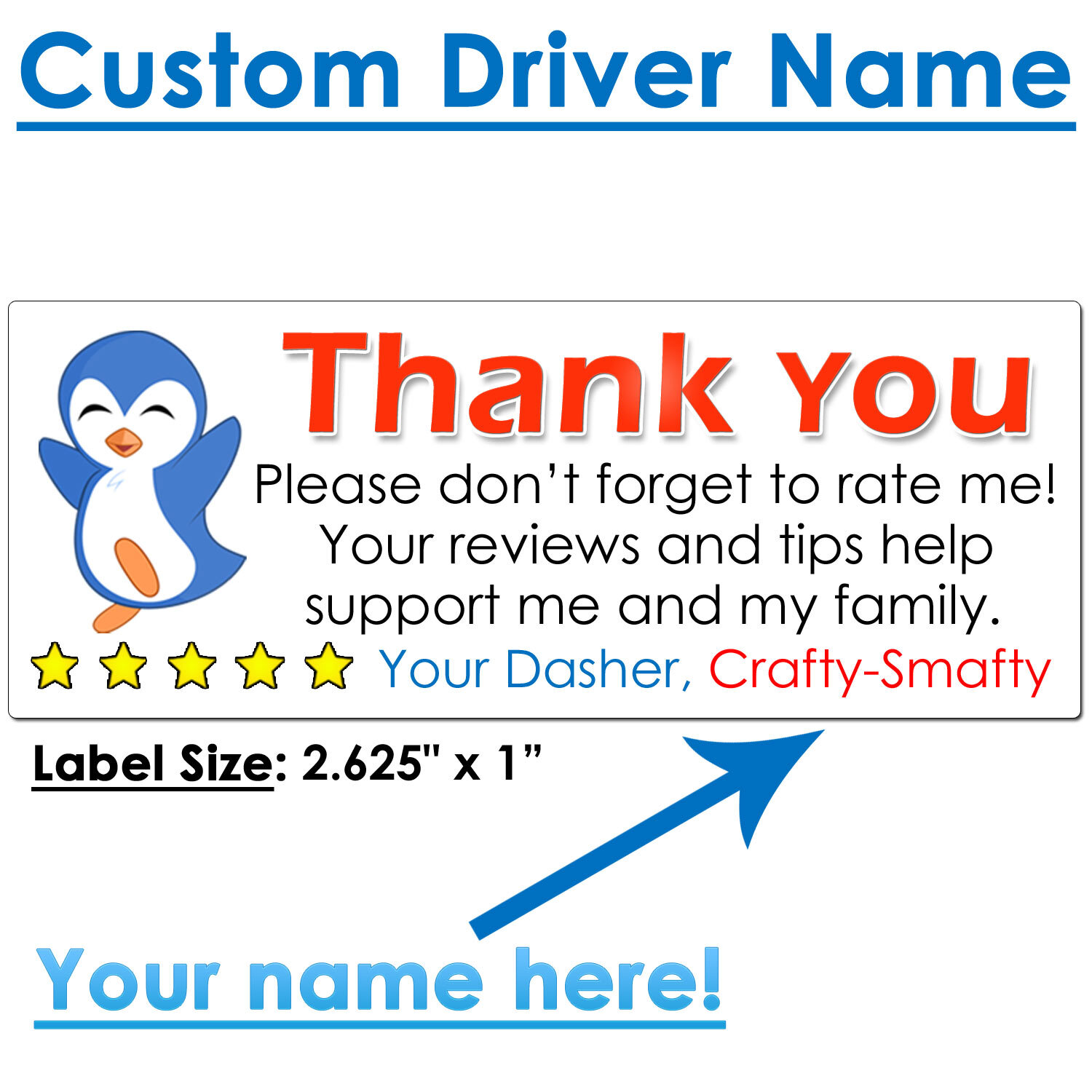 for DoorDash Thank You Stickers Driver CUSTOM NAME Increase Ratings and Tips