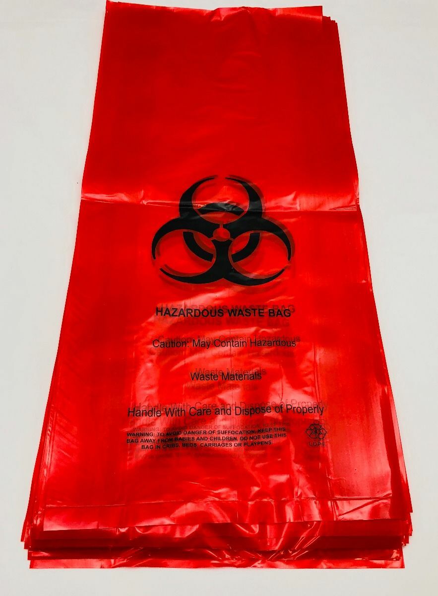 Hazardous Waste Bags – 10″x4″x24″ – 200 Bags – 1.4 Mil – Red – AssurePak – HAZWA