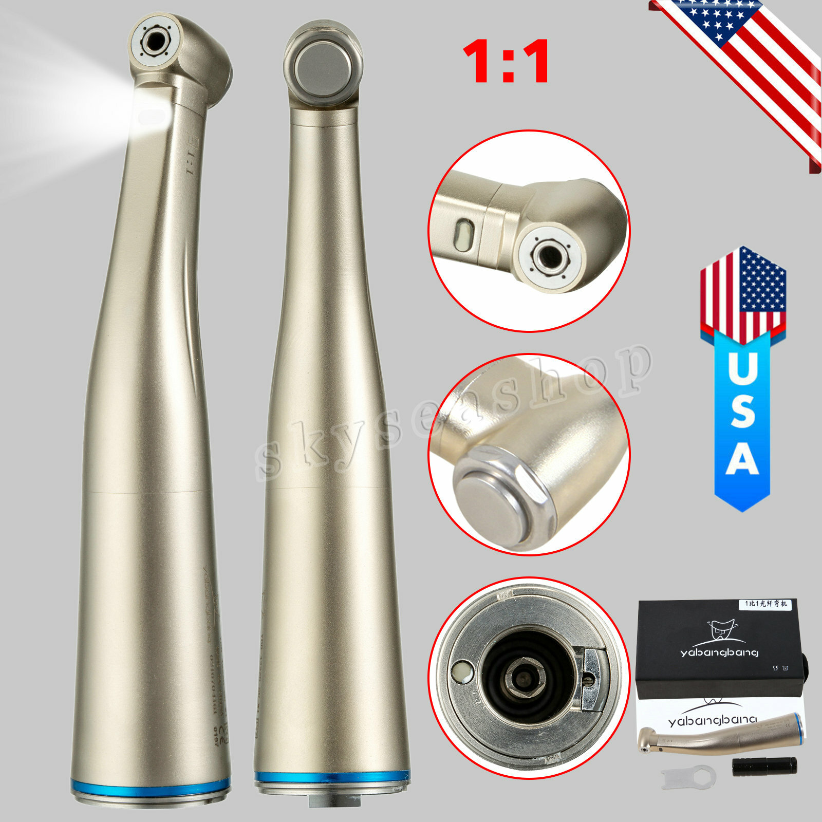 Dental Contra Angle Handpiece 1:1 LED Fiber Optic Low Speed φ2.35mm Fit NSK X25