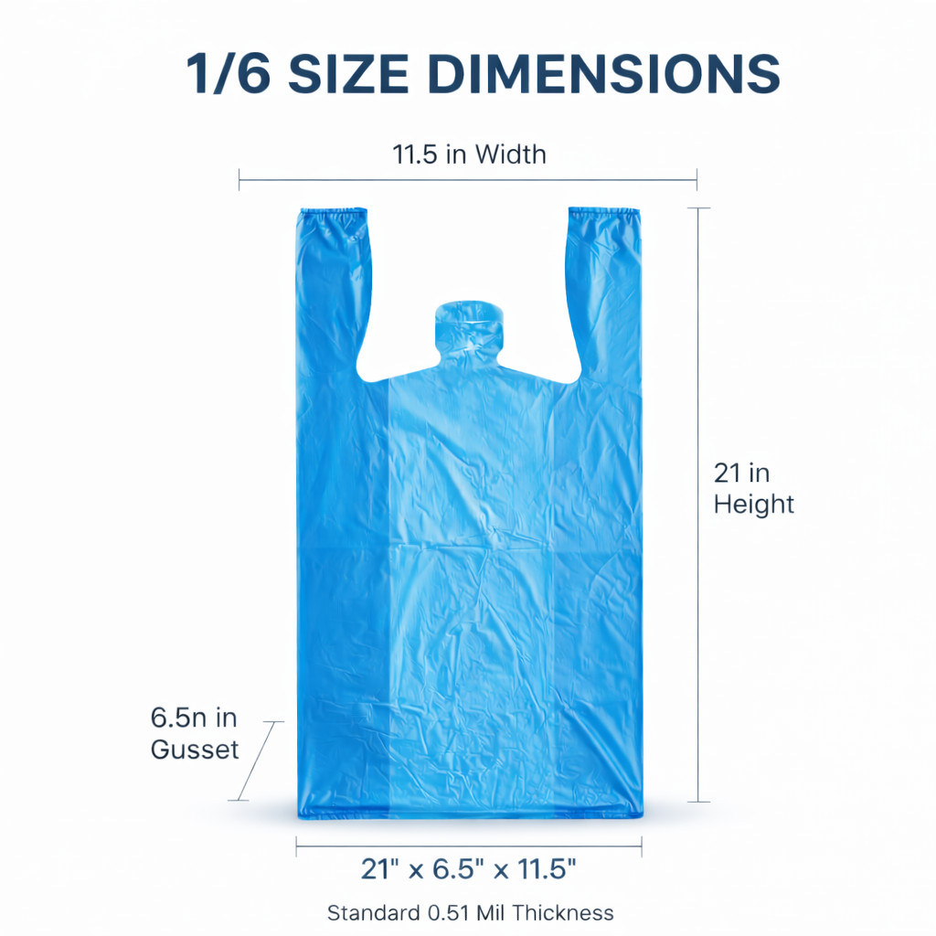 Blue T-Shirt Grocery Bags 1/6 Large 21×6.5×11.5 0.51 Mil Plastic Bulk