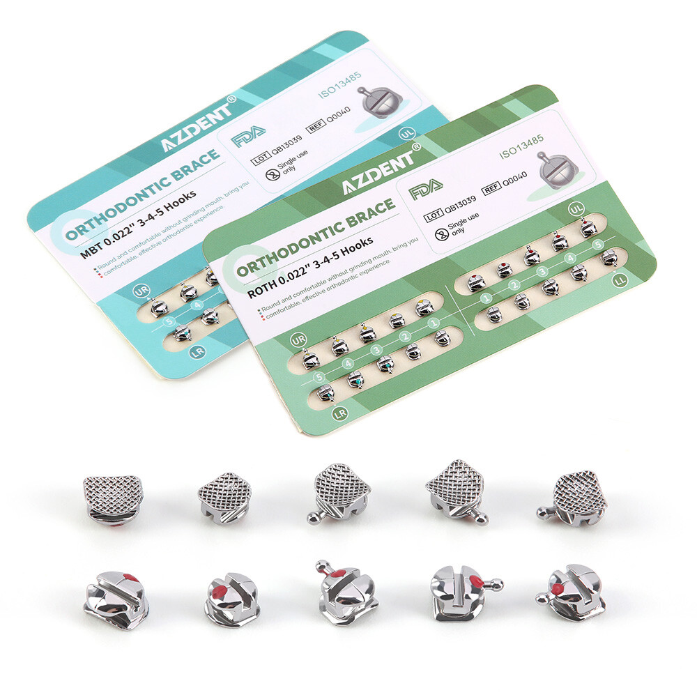 AZDENT Dental Orthodontic Metal Brackets Braces Q-type ROTH/MBT 0.022 Hook 3 4 5