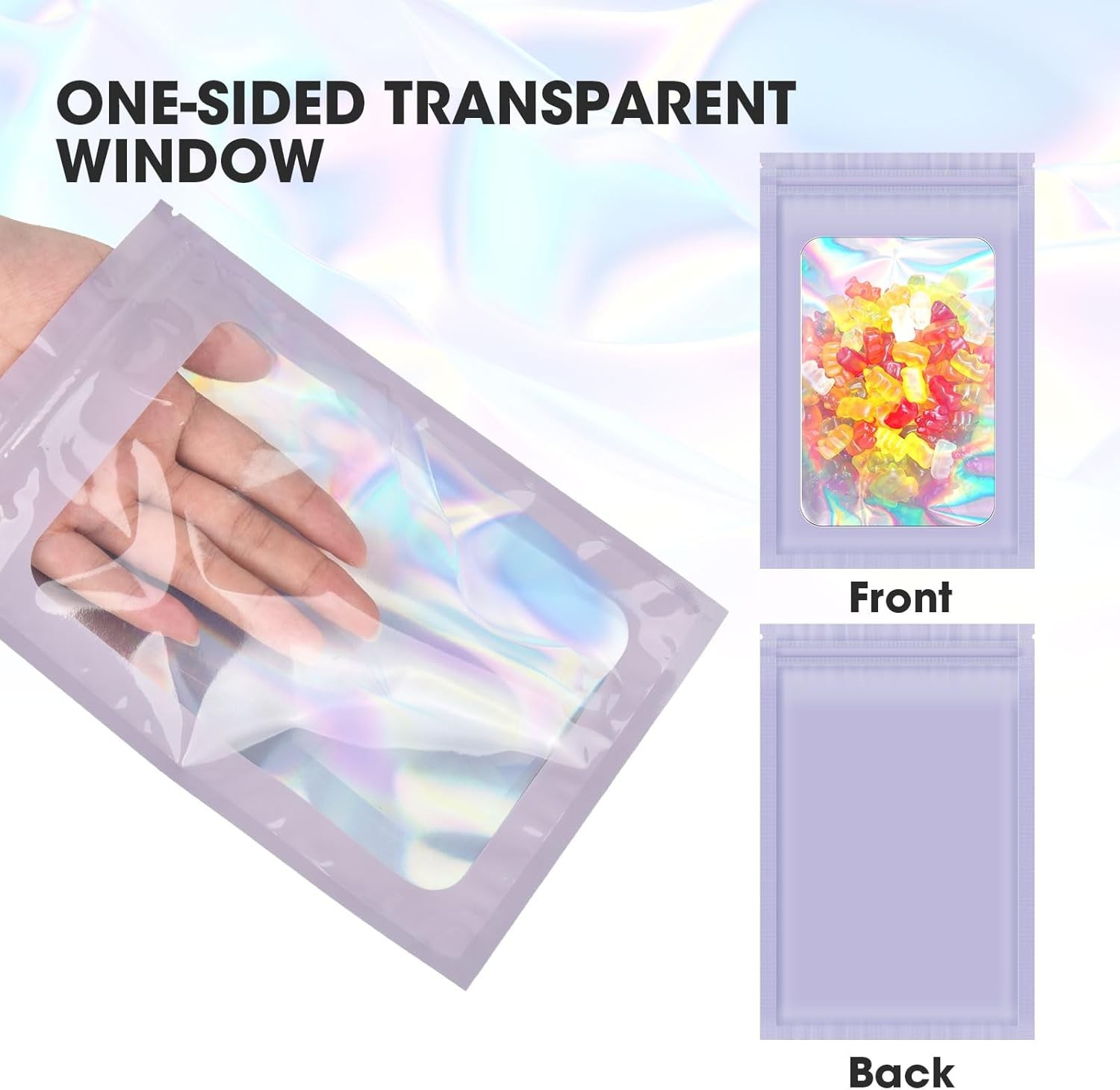 Holographic Mylar Bags Resealable Foil Pouch Zip Bags Smell Proof Food Storage