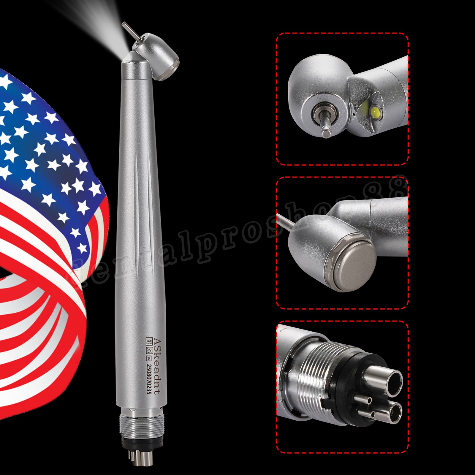 Dental 45 Degree Surgical LED High Speed Handpiece 4 Hole Single water Spray