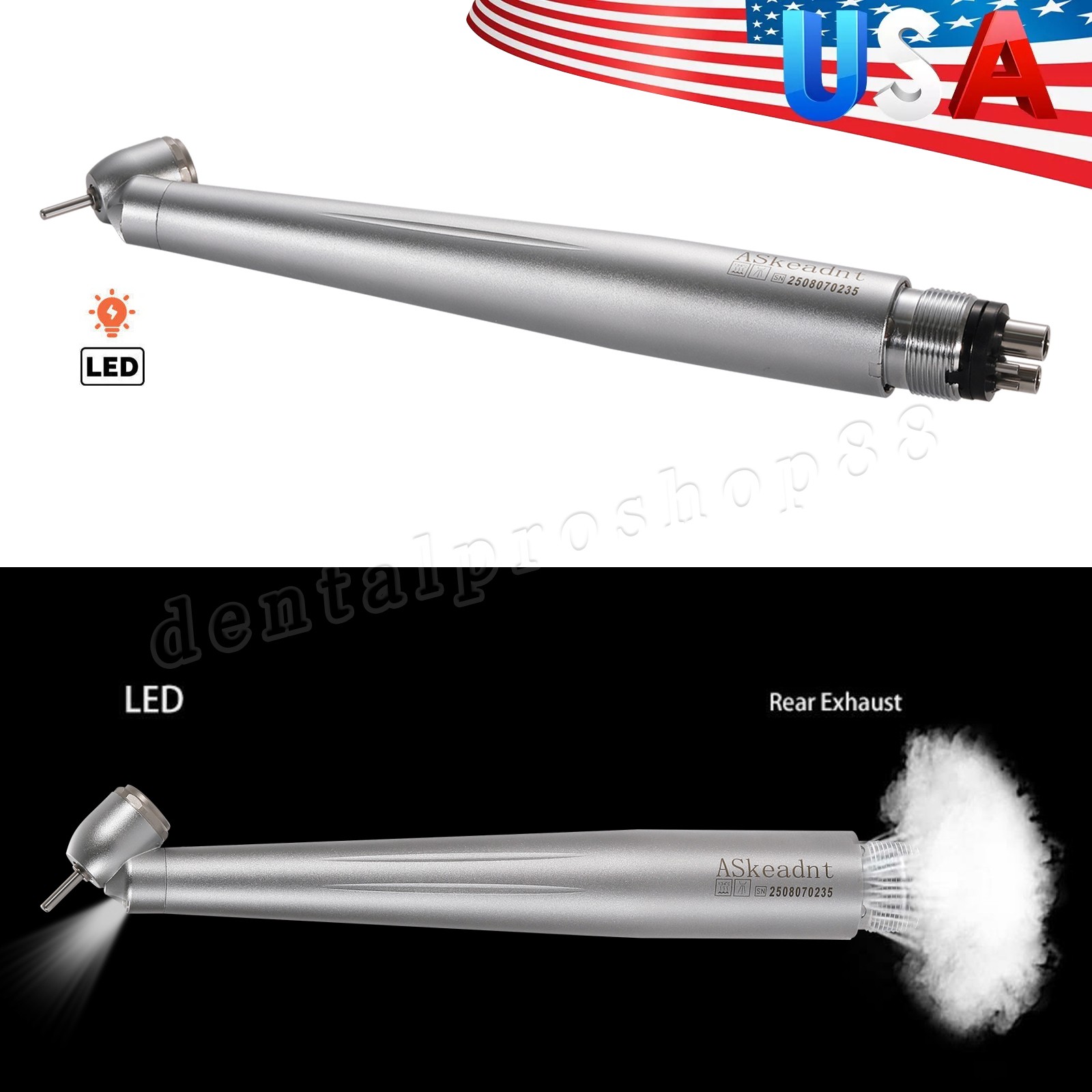 Dental 45 Degree Surgical LED High Speed Handpiece 4 Hole Single water Spray