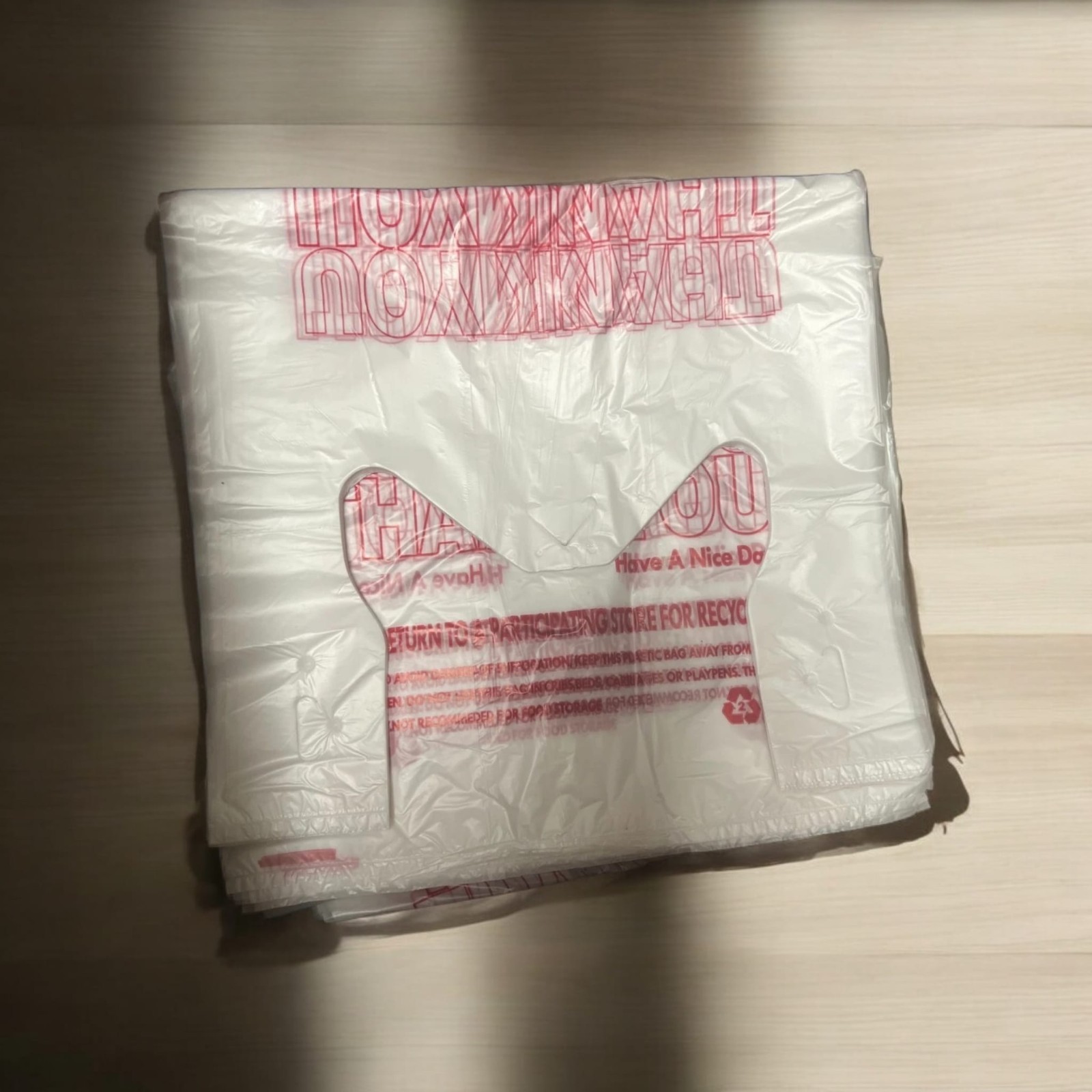 Thank You T-Shirt Carry-Out Bags Disposable Plastic Bags with Handles 1/6 Barrel
