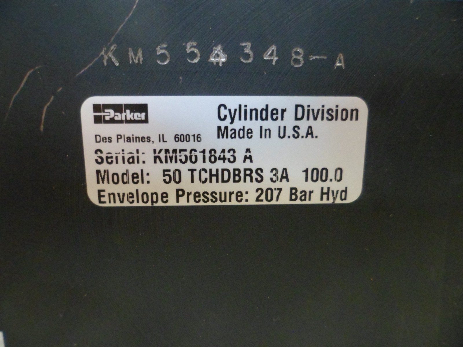 PARKER 50 TCHDBRS 3A 100.0 HYDRAULIC CYLINDER 50mm. BORE X 100mm. STROKE N.O.S.
