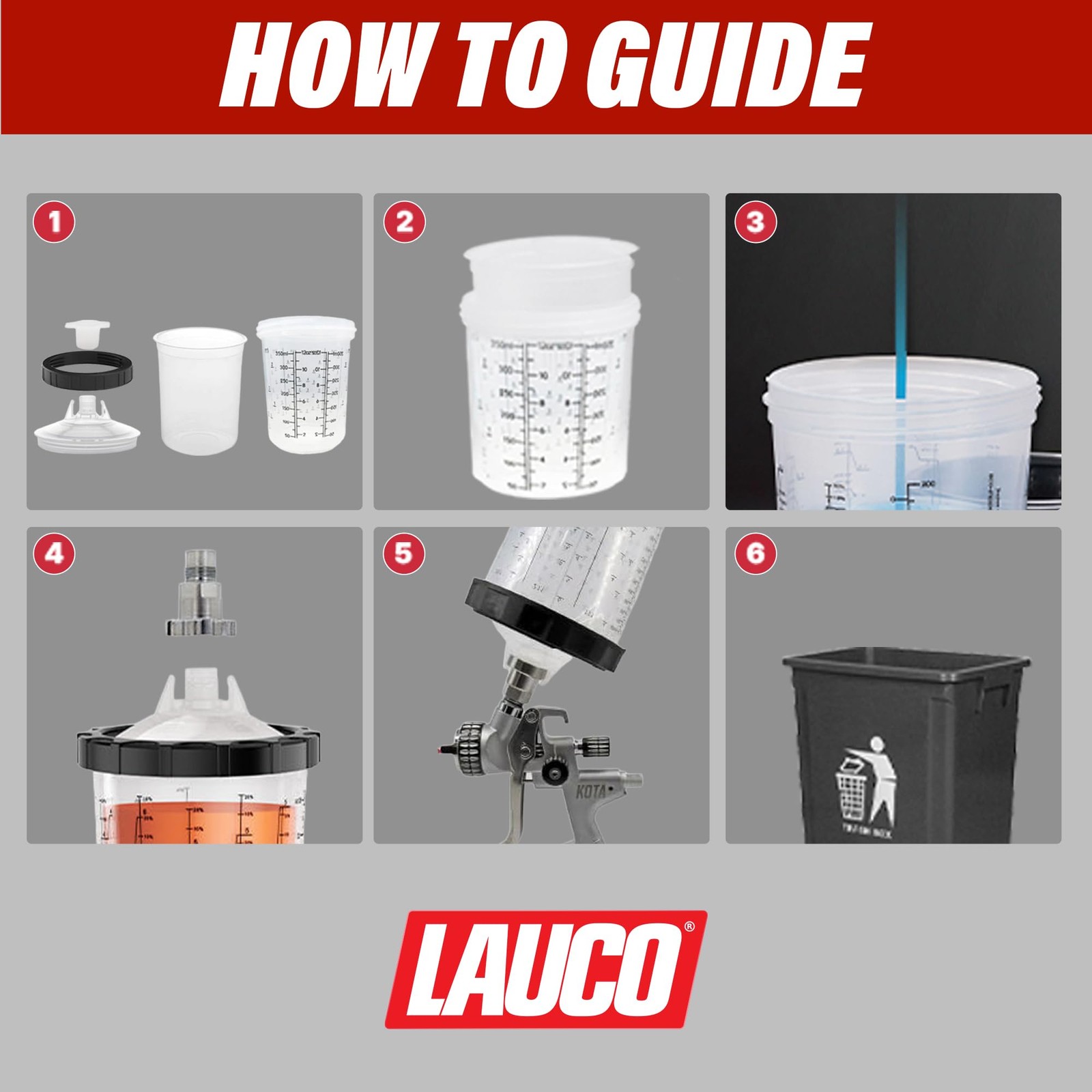LAUCO Disposable Spray Gun Paint Cups Kit – 50 Pack Liners & Lids with 125