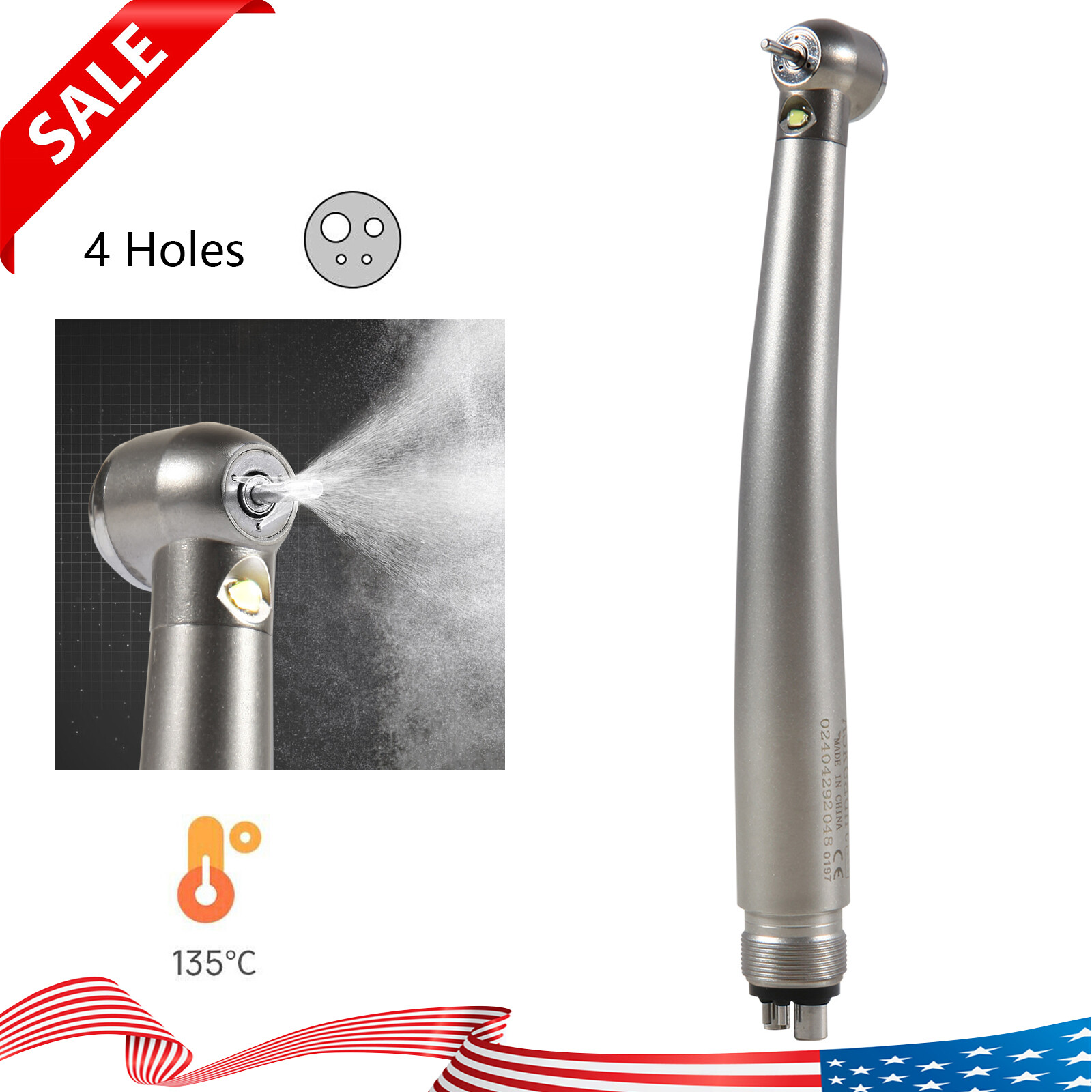 Dental LED E-generator Fiber Optic High Speed Handpiece 4Hole Fit FG1.6mm Burs