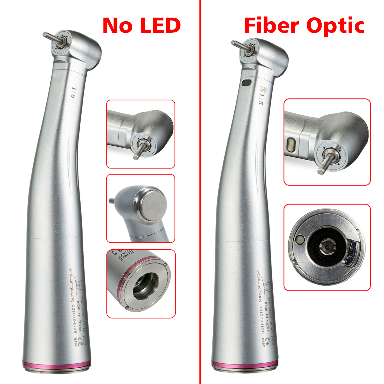 Dental 1:5 (Fiber Optic) Contra Angle Handpiece Red Ring for NSK Ti-MAX X95L