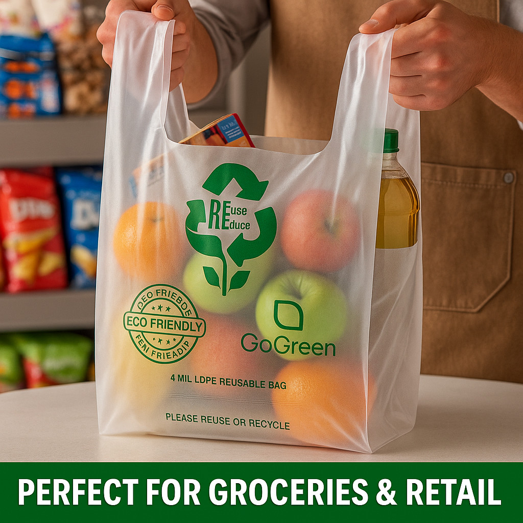 Clear Plastic T-Shirt Grocery Bags 3 Mil Heavy Duty Reusable 1/6 21×6.5×11.5