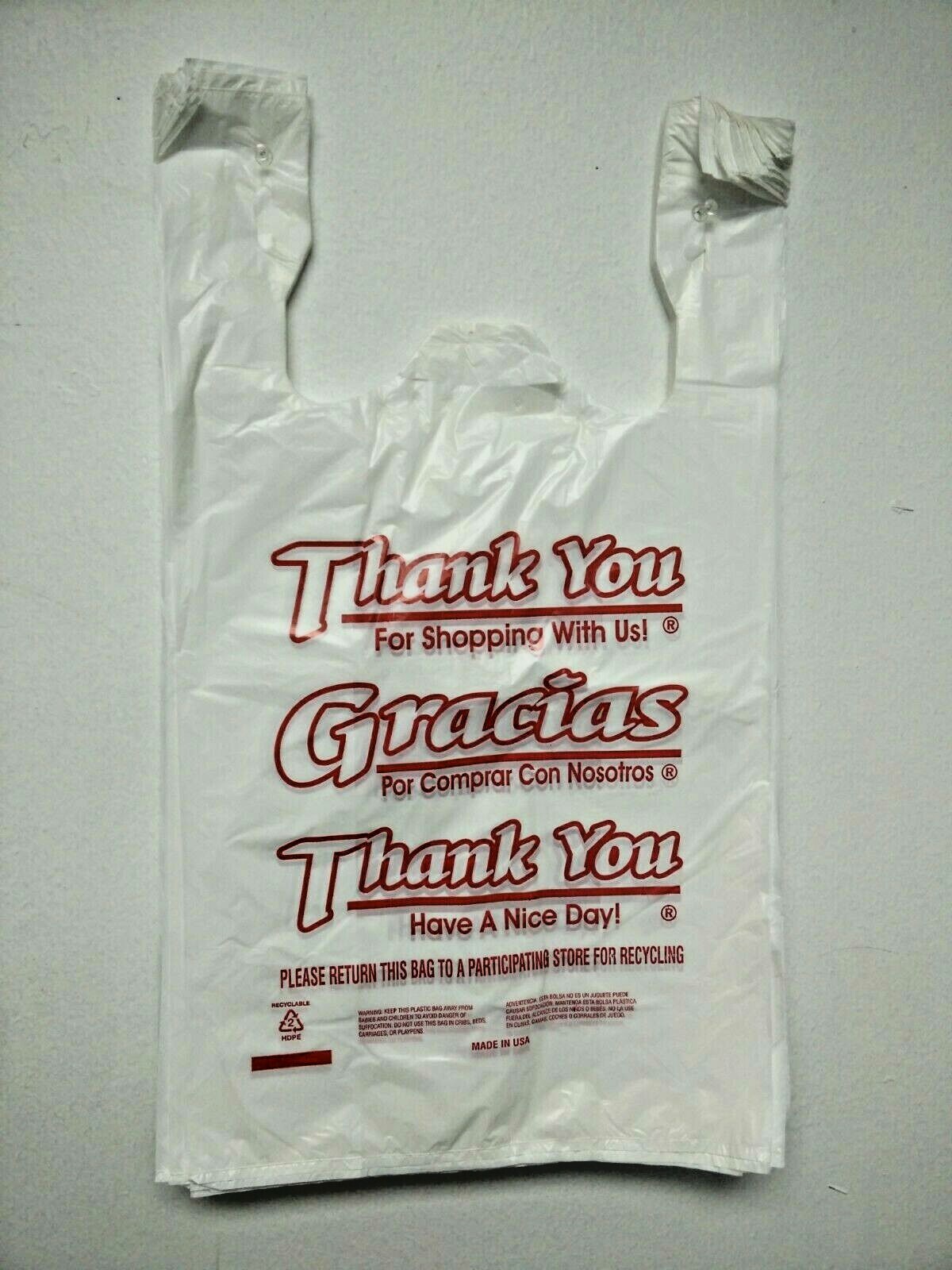 500 PCs 1/6 T-Shirt Bag Thank You Plastic Retail Carry Out Bags 11.5″x6″x21″
