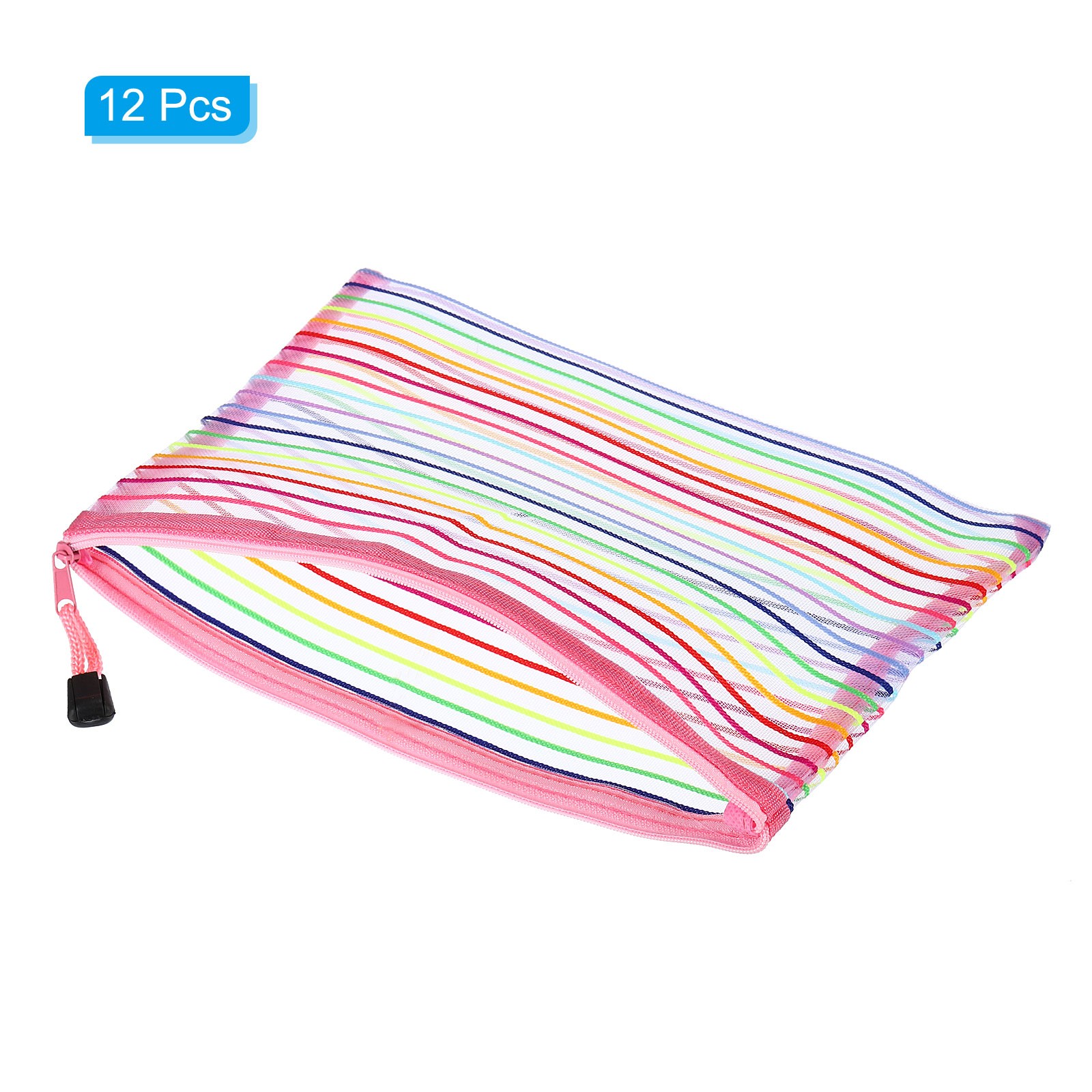 12Pcs Mesh Zipper Pouch, A5 Document Makeup Zipper Bag Travel Pouch, Pink