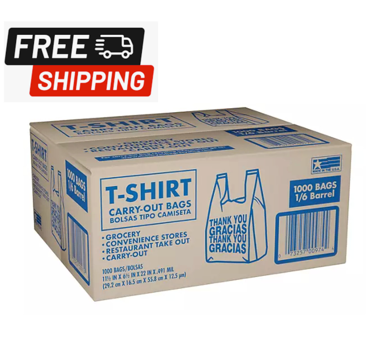 T-Shirt Carry-Out Bags, 11.5″ x 6.5″ x 22″ (1,000 ct.)