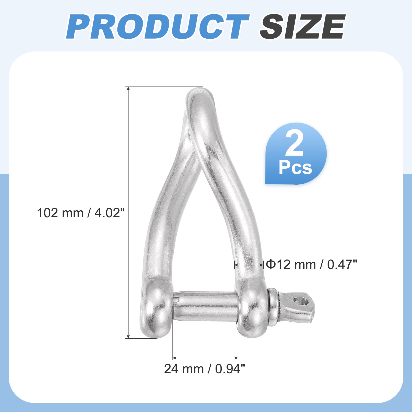 2 Pcs 316 Stainless Steel Twist Shackle 90 Degree 1/2″ 12mm, Twisted Clevis