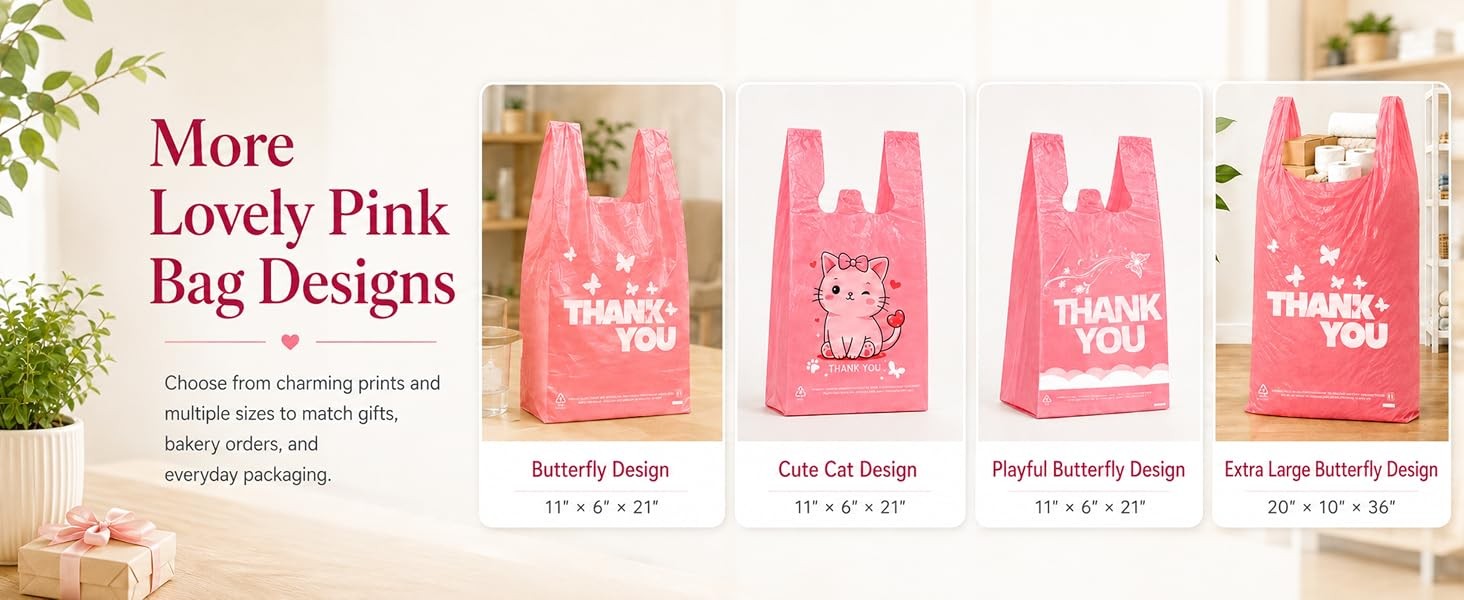 100 Count White Thank You T-Shirt Bags, 11 x 6 x 21 in | Durable HDPE with