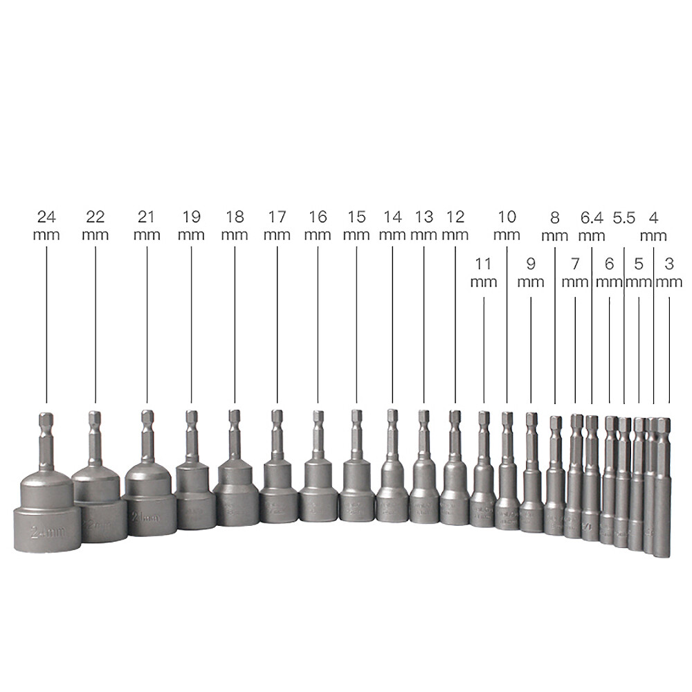 1/4″ Hex Magnetic Nut Driver Set 3 to 24mm Metric Socket Impact Drill Bits