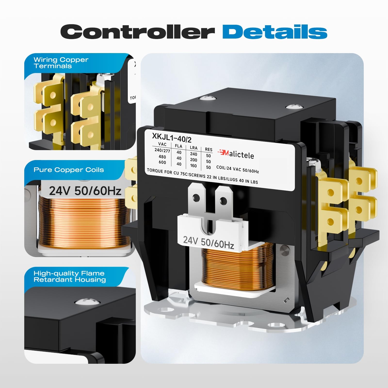 HeavyDuty 2 Pole 40 Amp 24V Coil HVAC Contactor for AC Systems