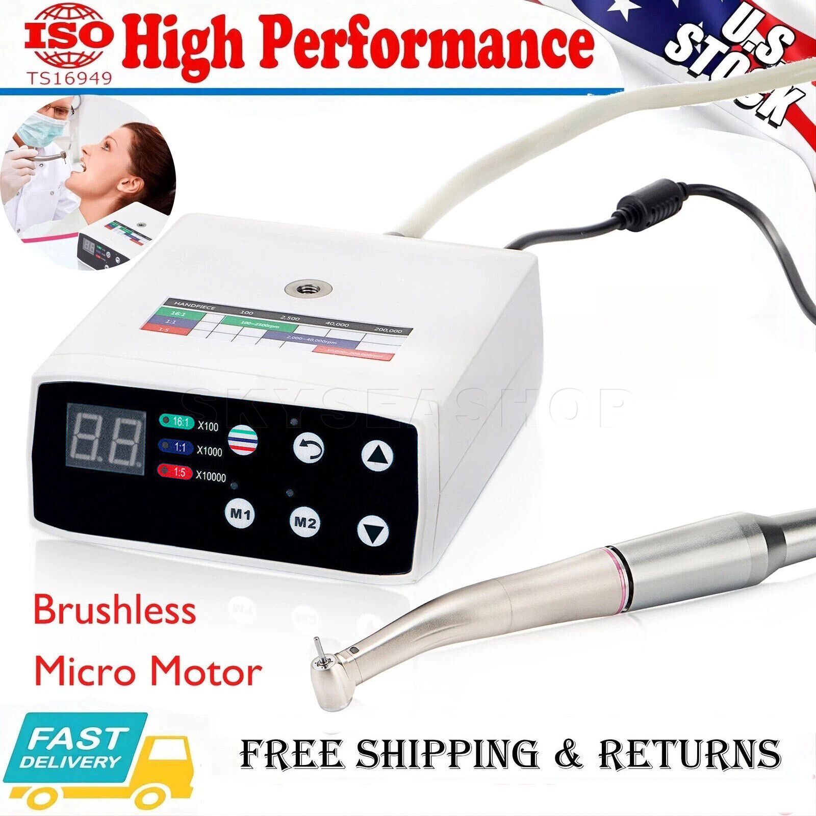 Dental Electric Motor System Clinical Micromotor / 1:5 LED Contra Angle