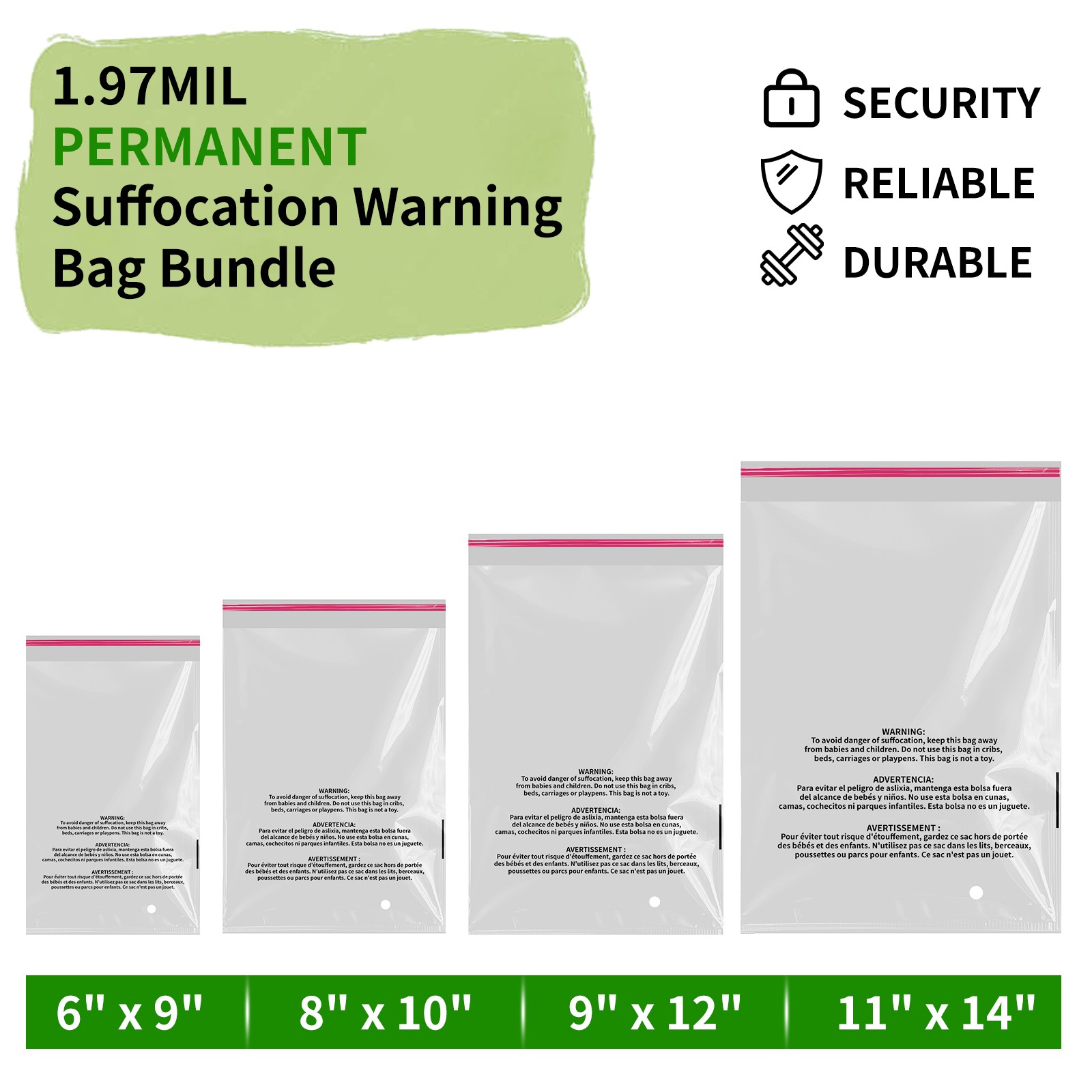 Clear Bags Resealable with Suffocation Warning Poly OPP Cello Merchandise Bags