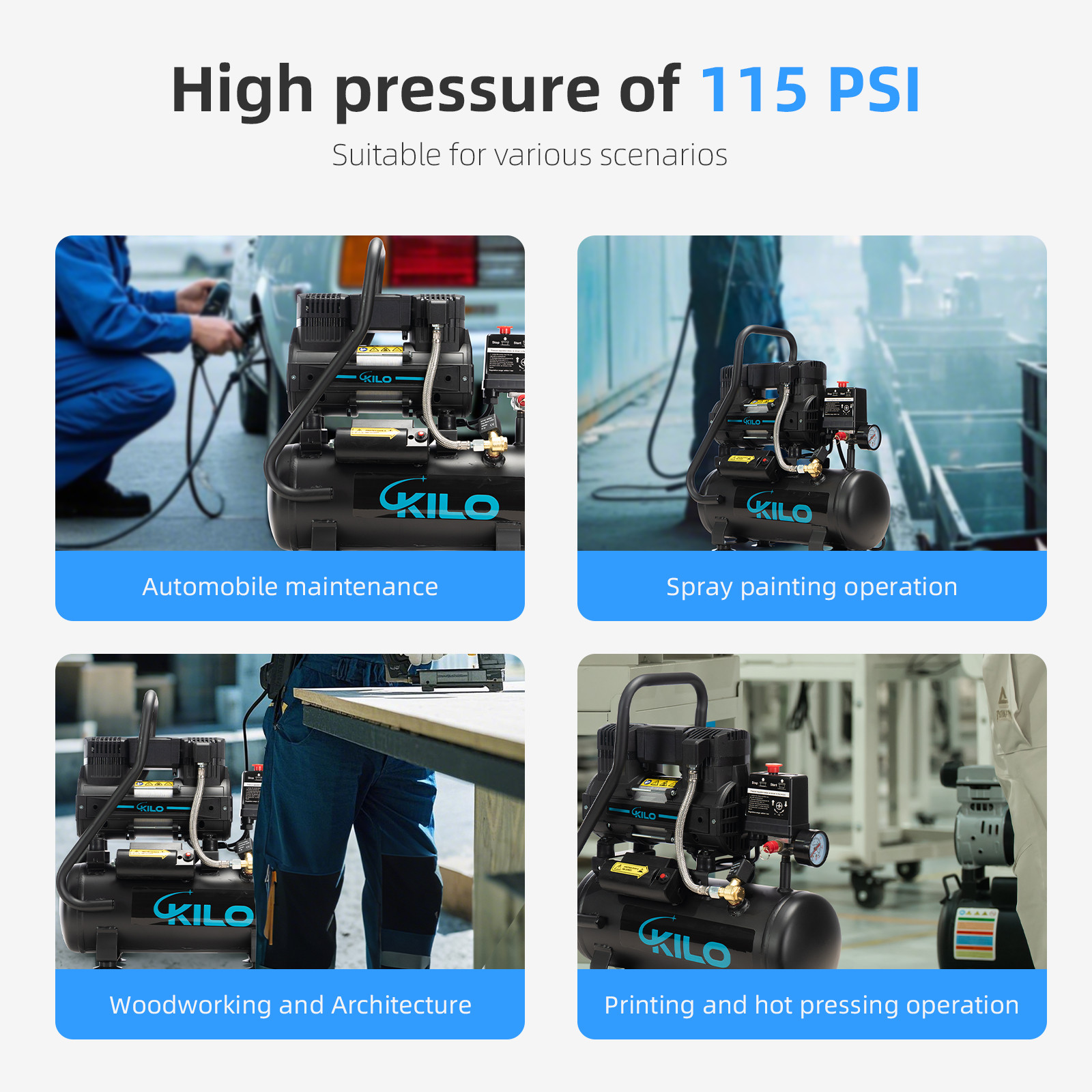 2 Gallon 1.0HP Oil-Free Air Compressor, 100PSI 65dB Quiet for Tire Inflation