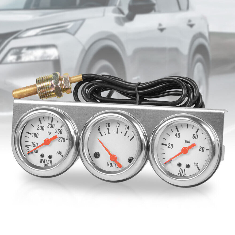 3 in1 52mm 2″ Chrome Car Triple Gauge Set Kit Water Temp Oil Pressure Volt Meter