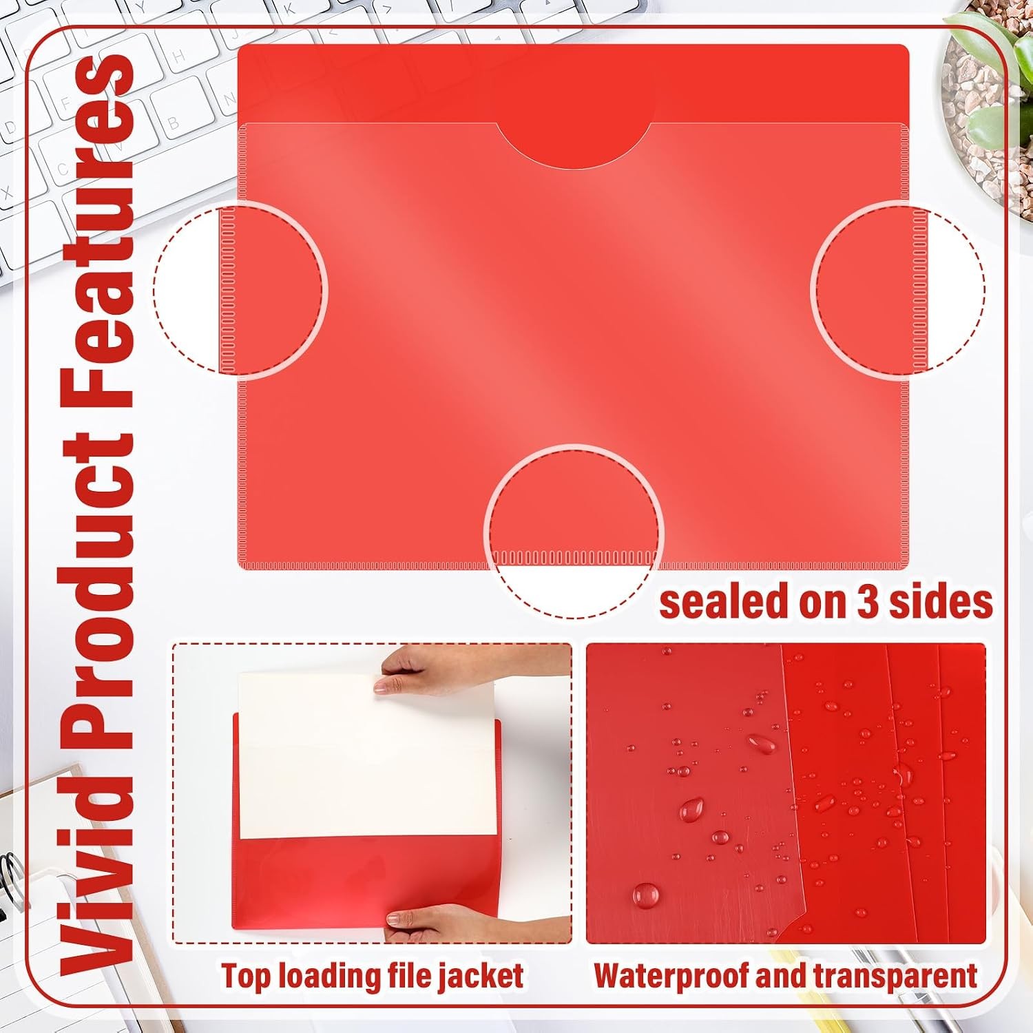 25 Pack Heavy Duty Vinyl Plastic Folders with Clear Front Pocket File Jackets,
