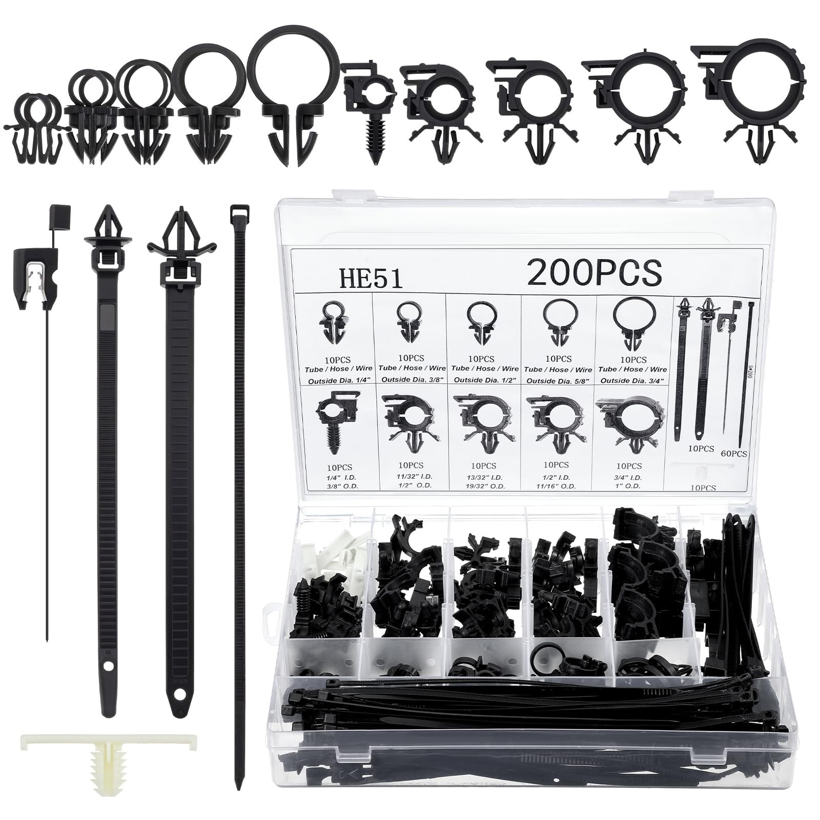 200pcs Nylon Cable Tie Clips, Universal Wire Loom Routing Buckles for Cars & Tru
