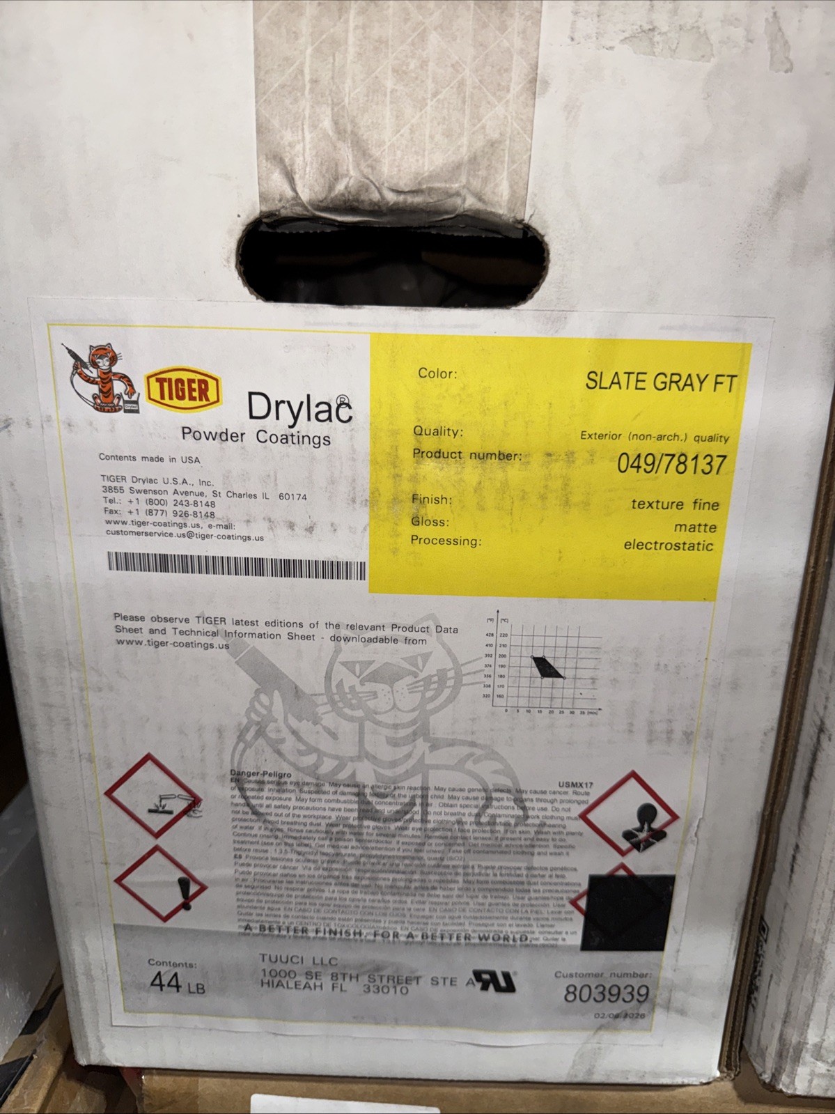 Tiger Drylac Powder Coating Slate Grey FT Matte Electrostatic 44 Pound