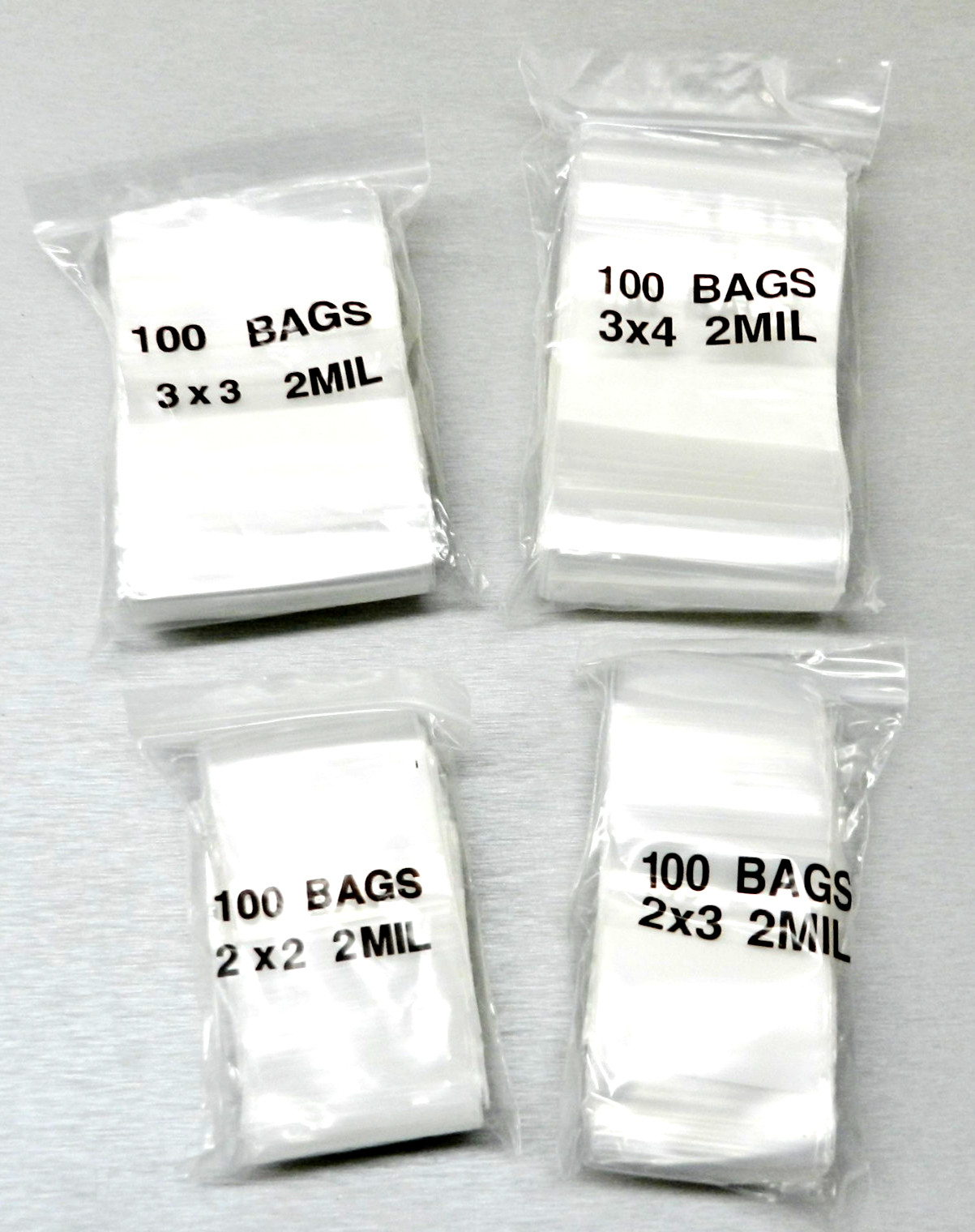 400 Zip Seal Lock Bags Assortment of 2×2 2×3 3×3 3×4 Assorted 2mil Clear Locking