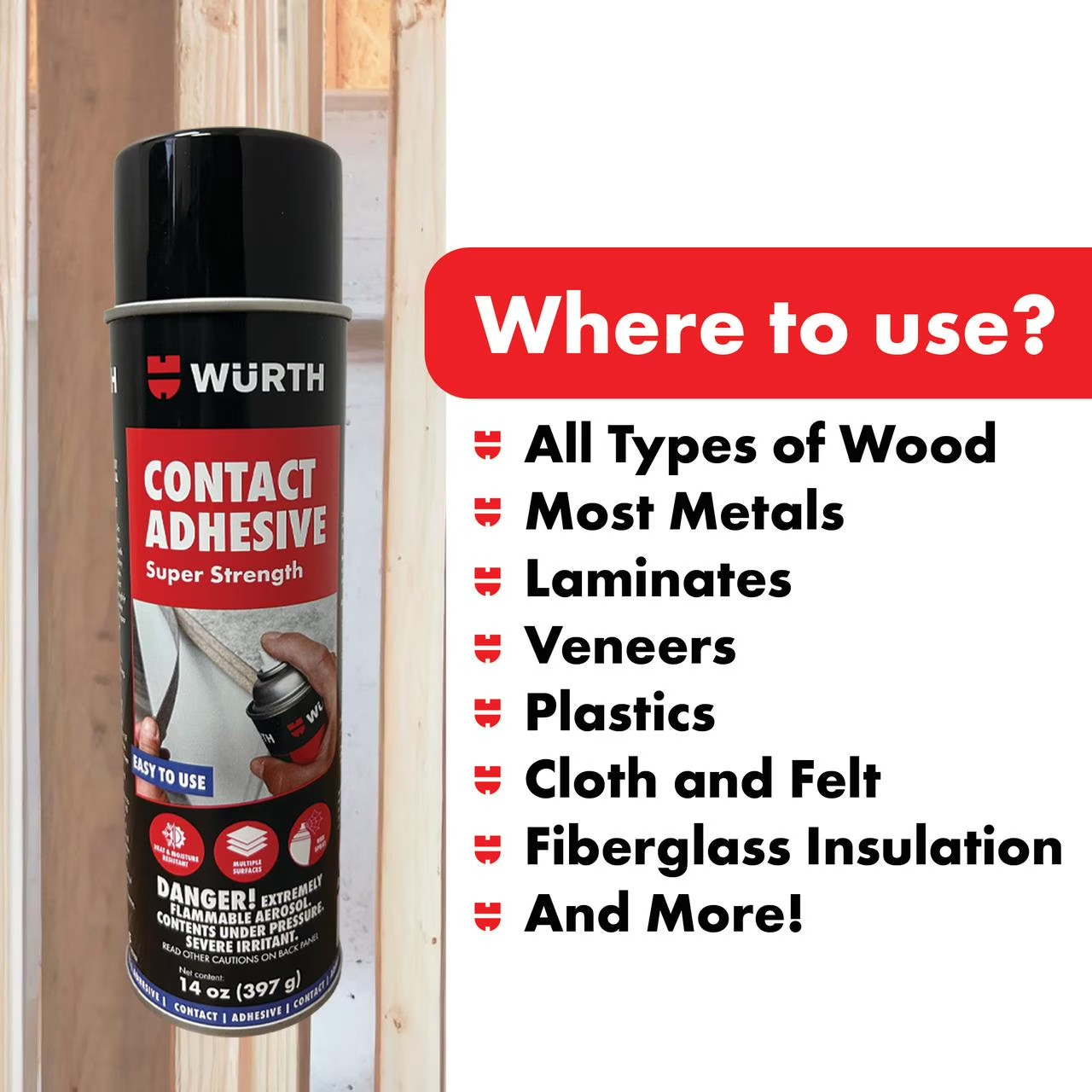 Würth Super Strength Spray Contact Adhesive, 14oz Can