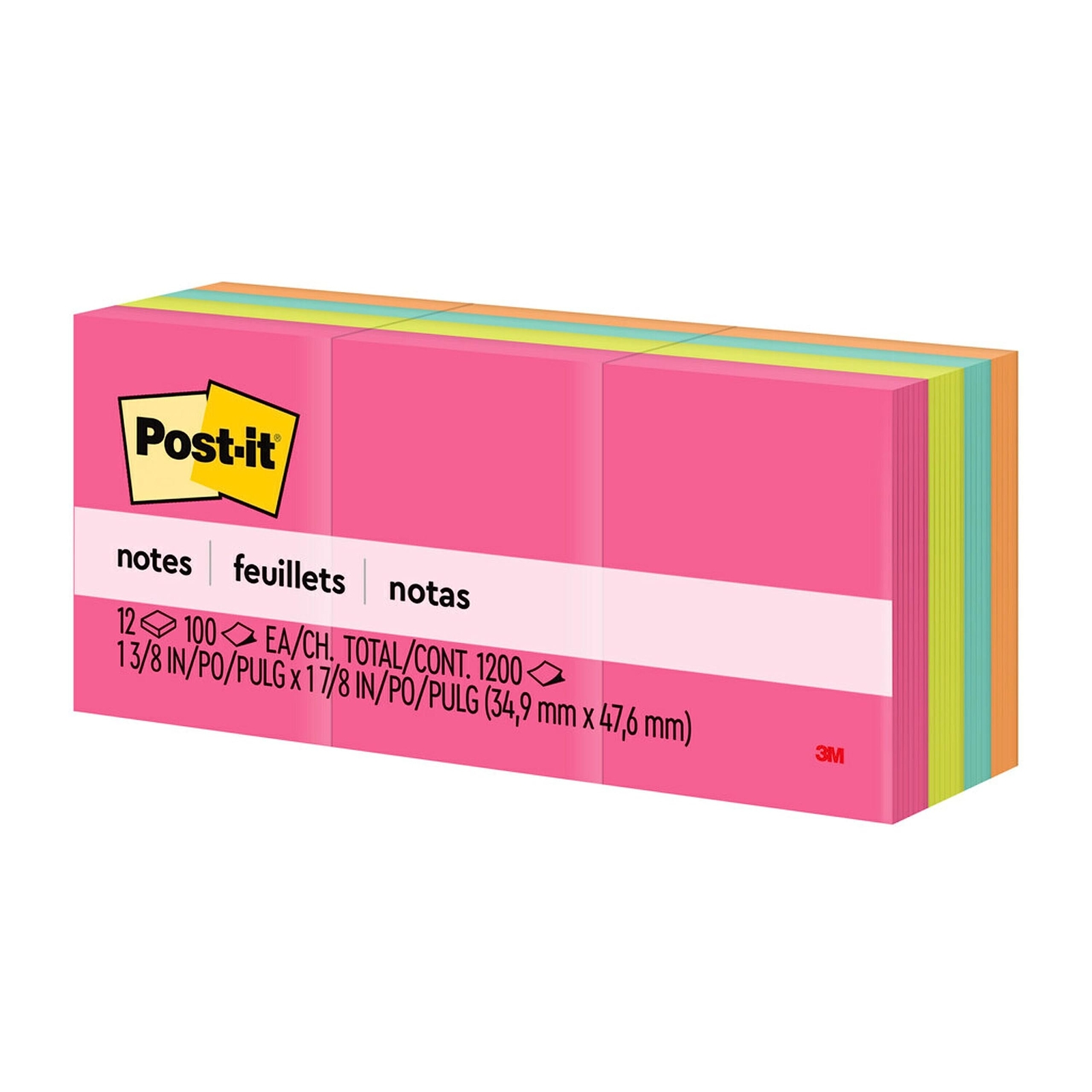 Post-it Mini Notes 1.5×2 in 12 Pads Bright Colors