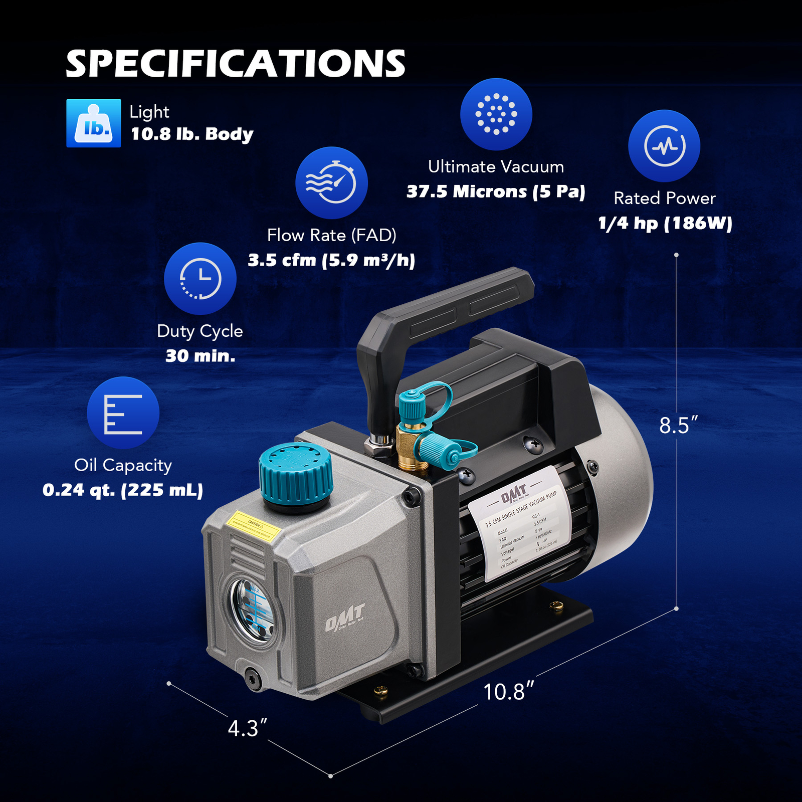 Air Conditioner Vacuum Pump 3.5 cfm HVAC Coolant Repair Recharging & Evacuation