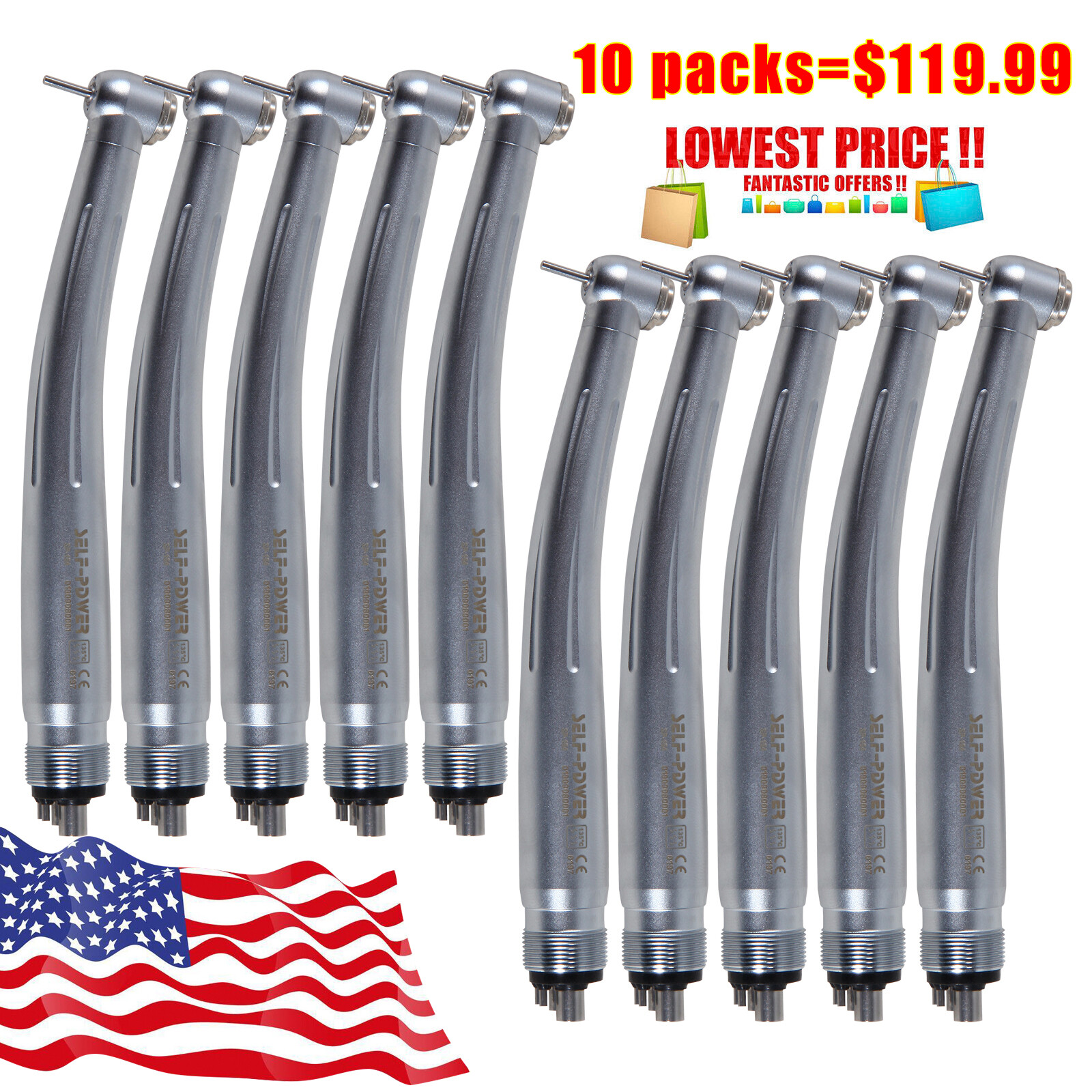 10pcs Dental High Speed Handpiece Turbine 4 Holes NSK Pana Max Style Clean Head