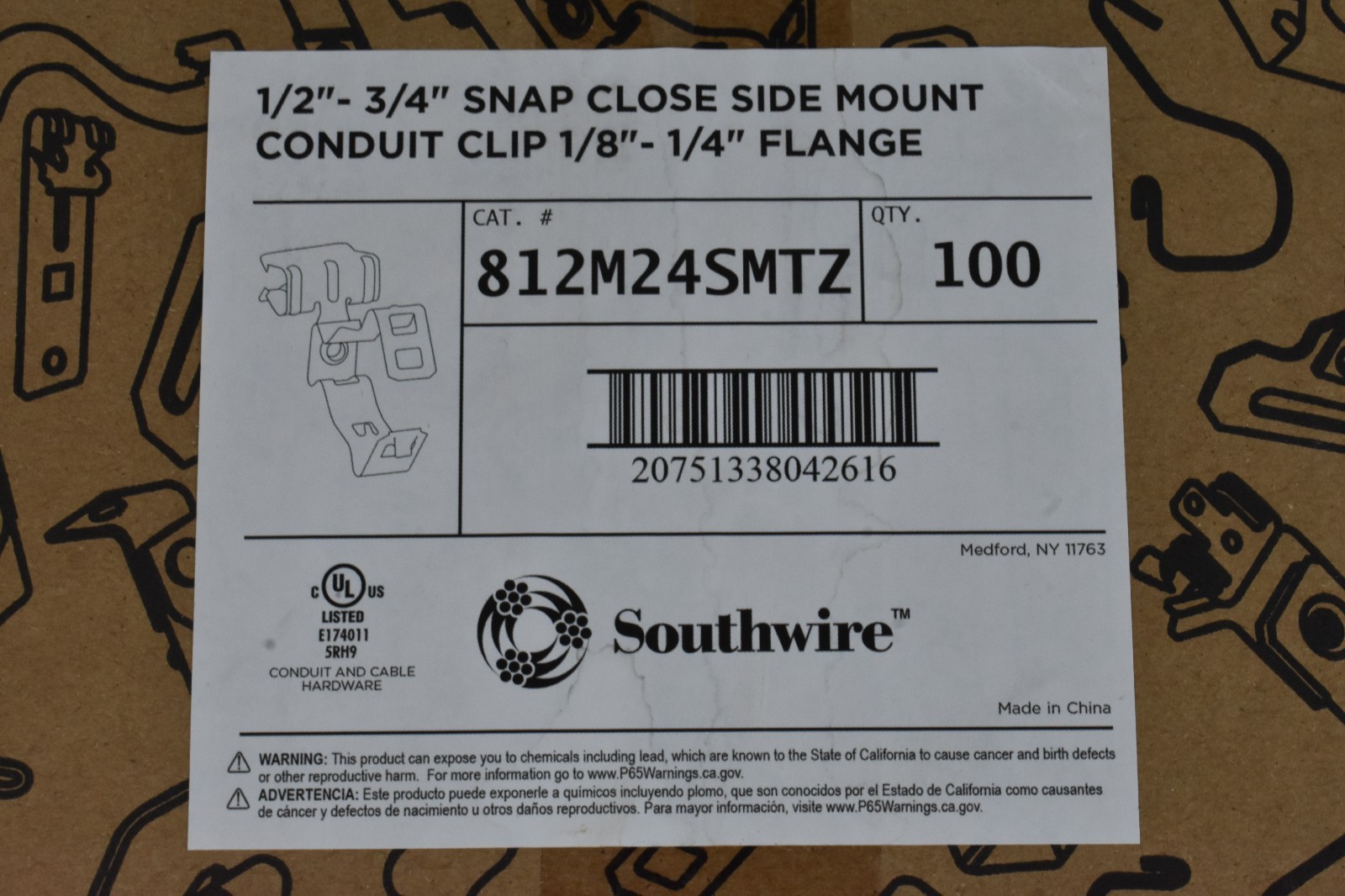 100 Southwire 812M24SMTZ Side Mount Conduit Clip Snap Close 1/2″-3/4″ .5″-.75″